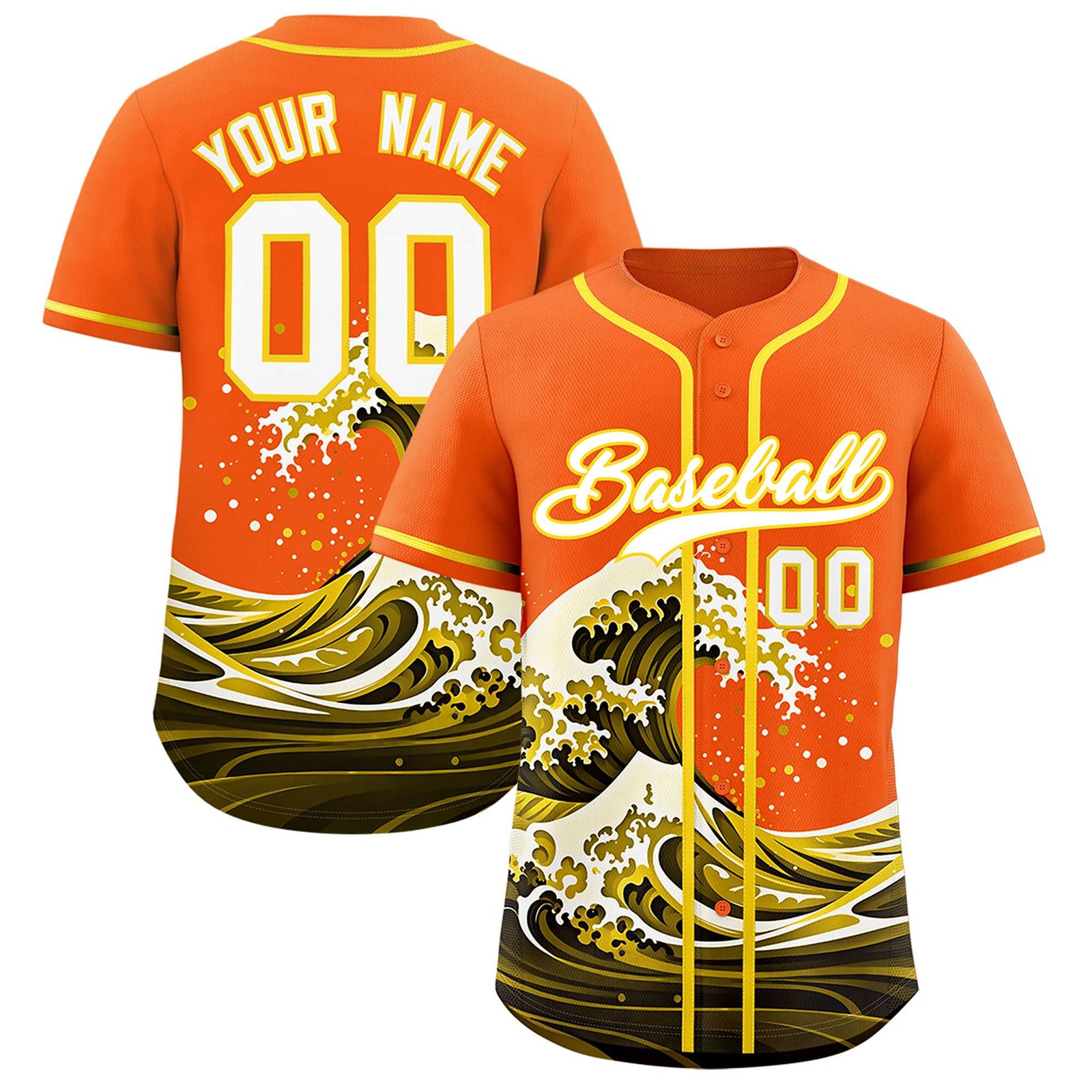 Custom Orange Wave Graffiti Pattern Authentic Baseball Jersey