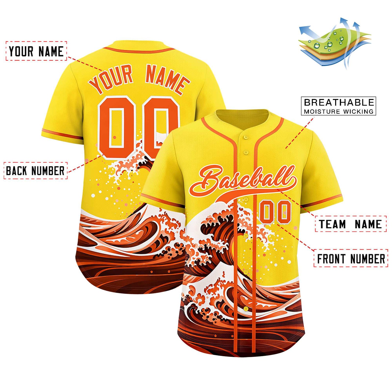 Custom Gold Wave Graffiti Pattern Authentic Baseball Jersey