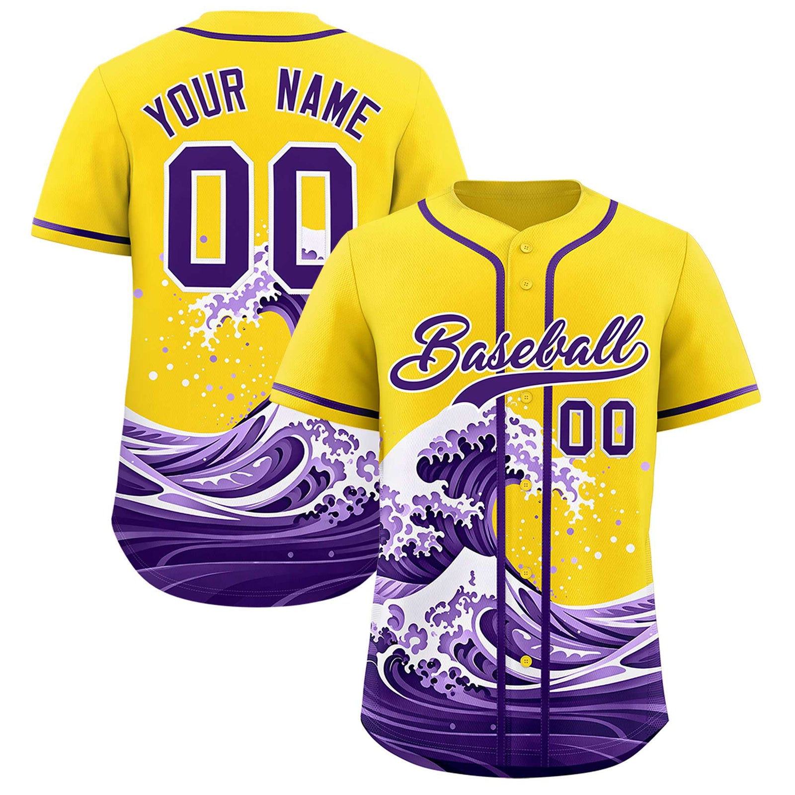 Custom Gold Wave Graffiti Pattern Authentic Baseball Jersey