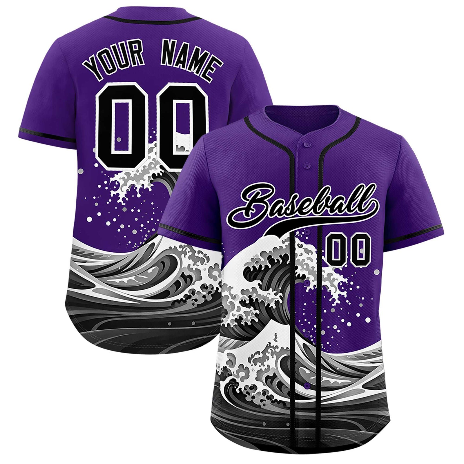 Custom Black Wave Graffiti Pattern Authentic Baseball Jersey
