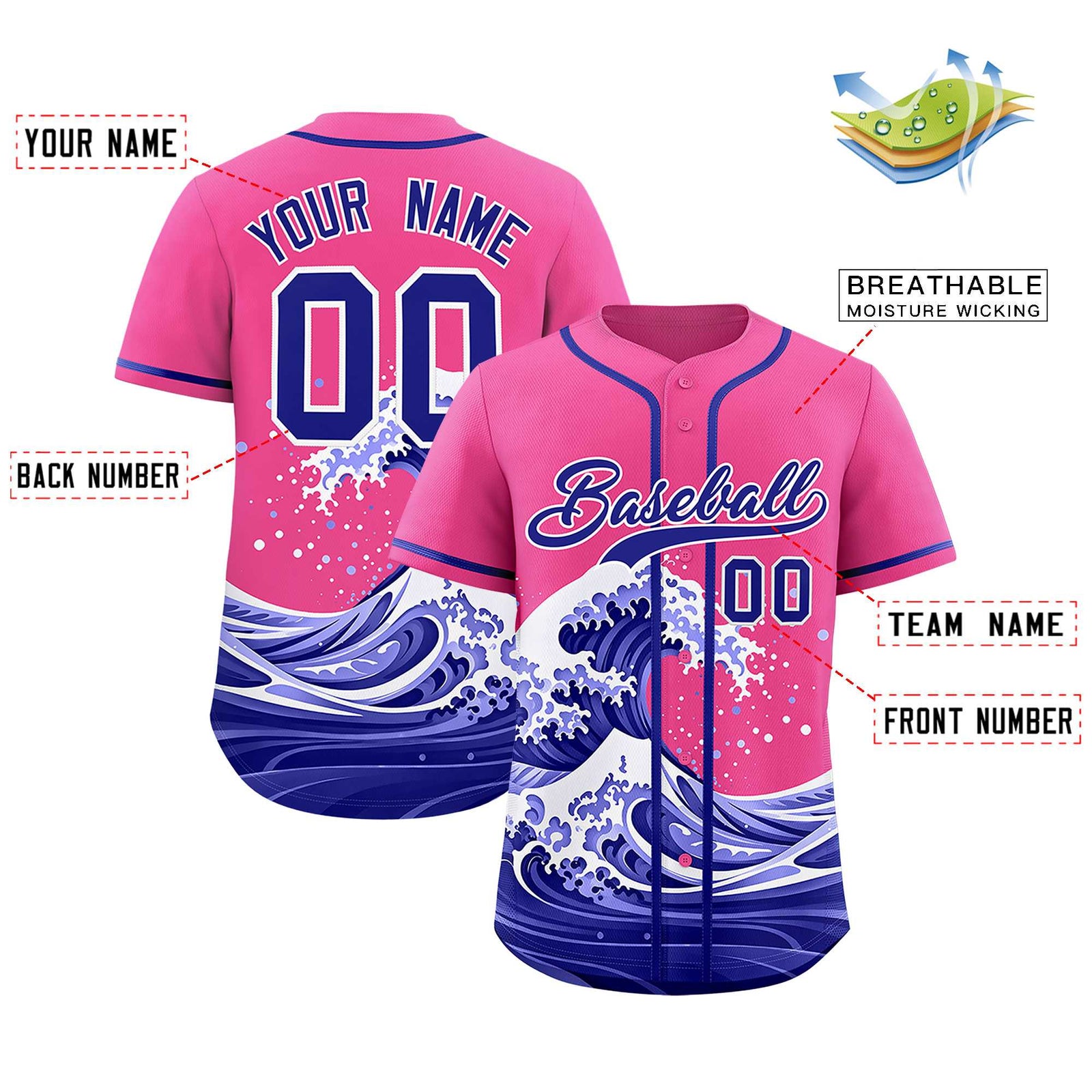 Custom Pink Wave Graffiti Pattern Authentic Baseball Jersey