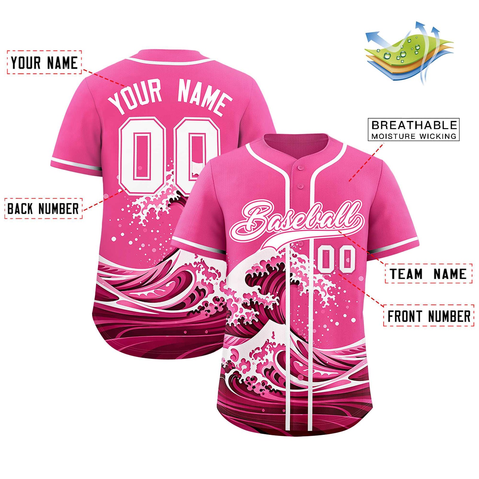 Custom Pink Wave Graffiti Pattern Authentic Baseball Jersey