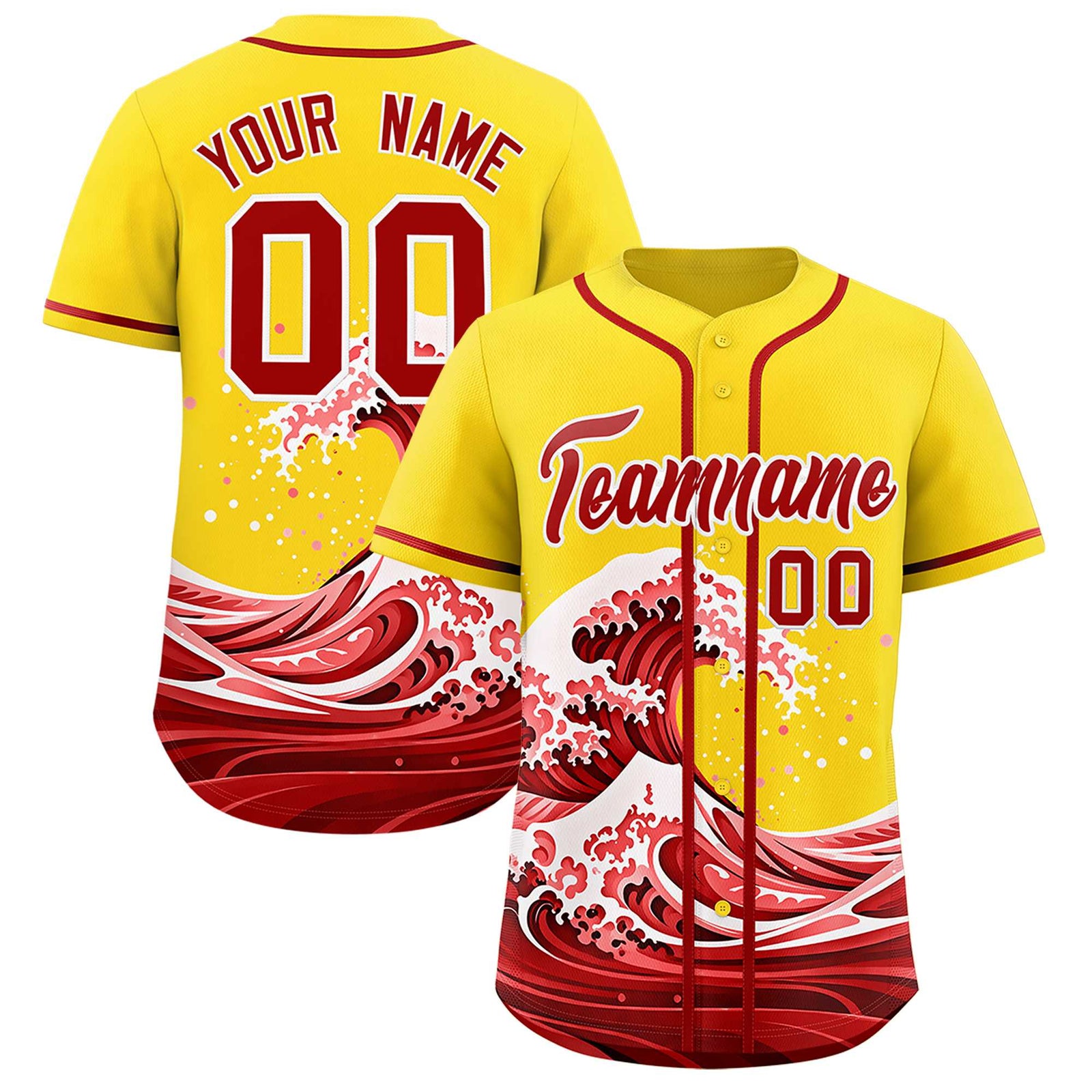 Custom Gold Wave Graffiti Pattern Authentic Baseball Jersey