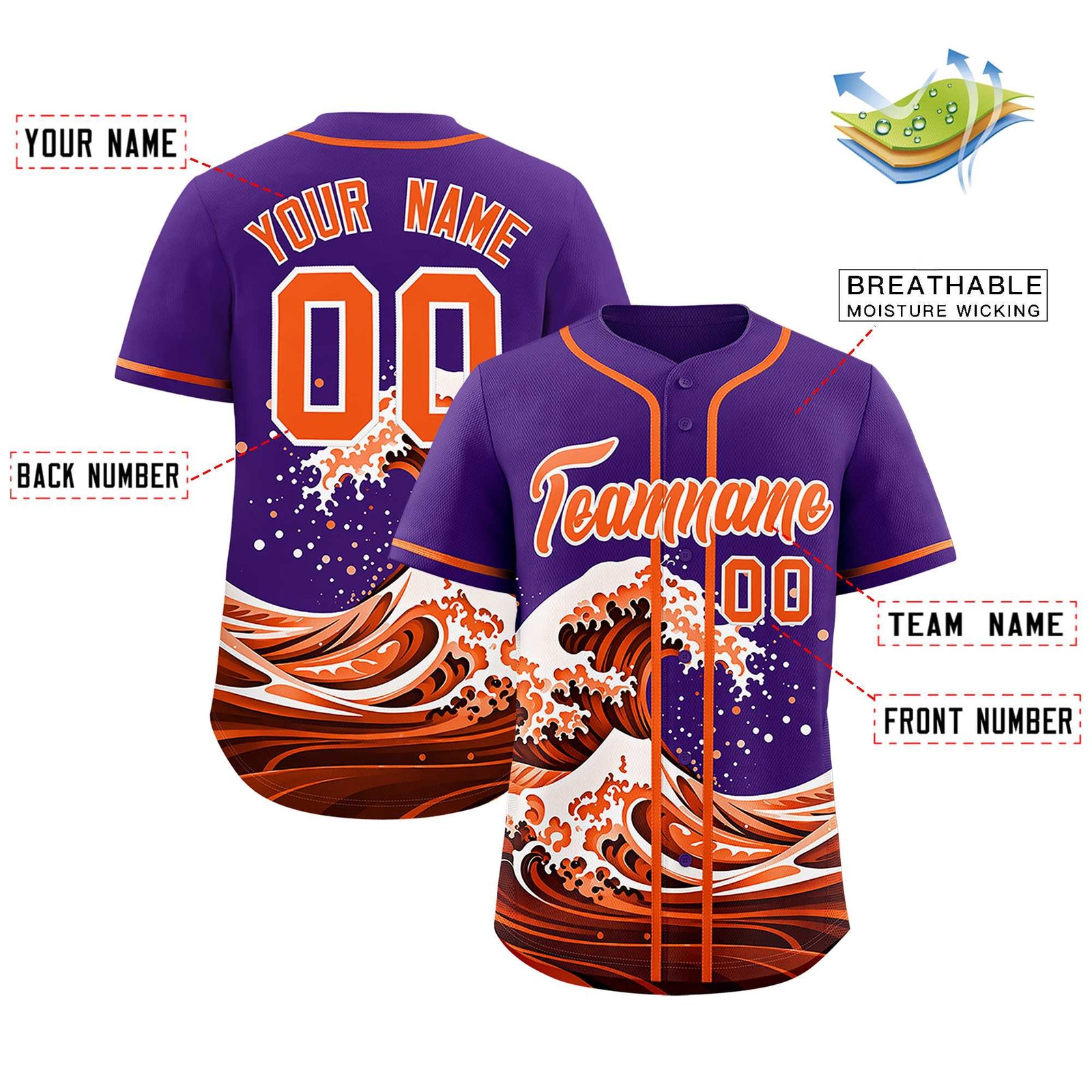 Custom Purple Wave Graffiti Pattern Authentic Baseball Jersey