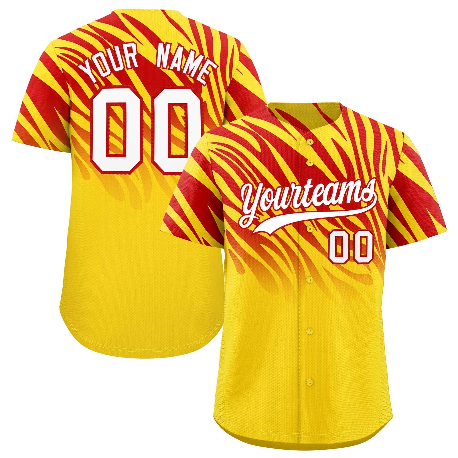 Custom Gold Red Tiger Stripe Gradient Animal Print Personalized Team Shirt Baseball Jersey