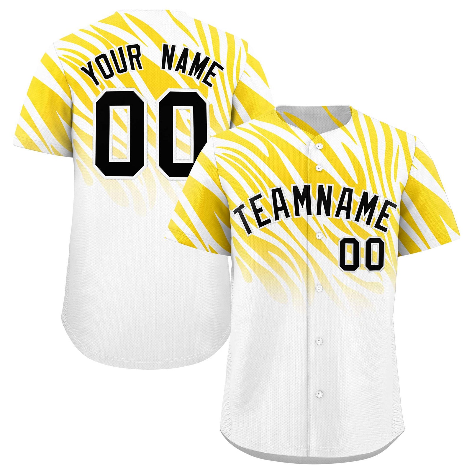 Custom Gold White Tiger Stripe Gradient Animal Print Personalized Team Shirt Baseball Jersey