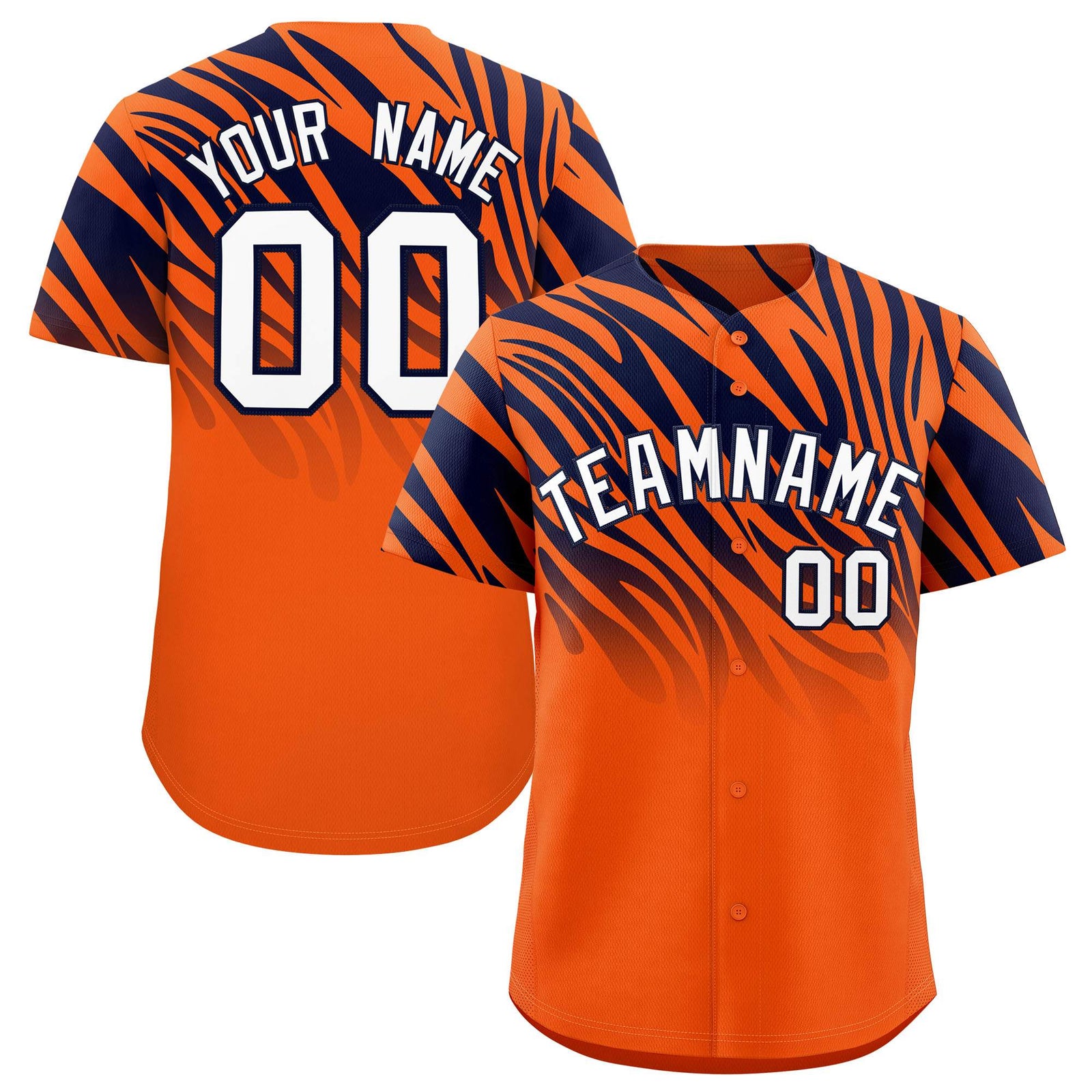 Custom Navy Orange Tiger Stripe Gradient Animal Print Personalized Team Shirt Baseball Jersey