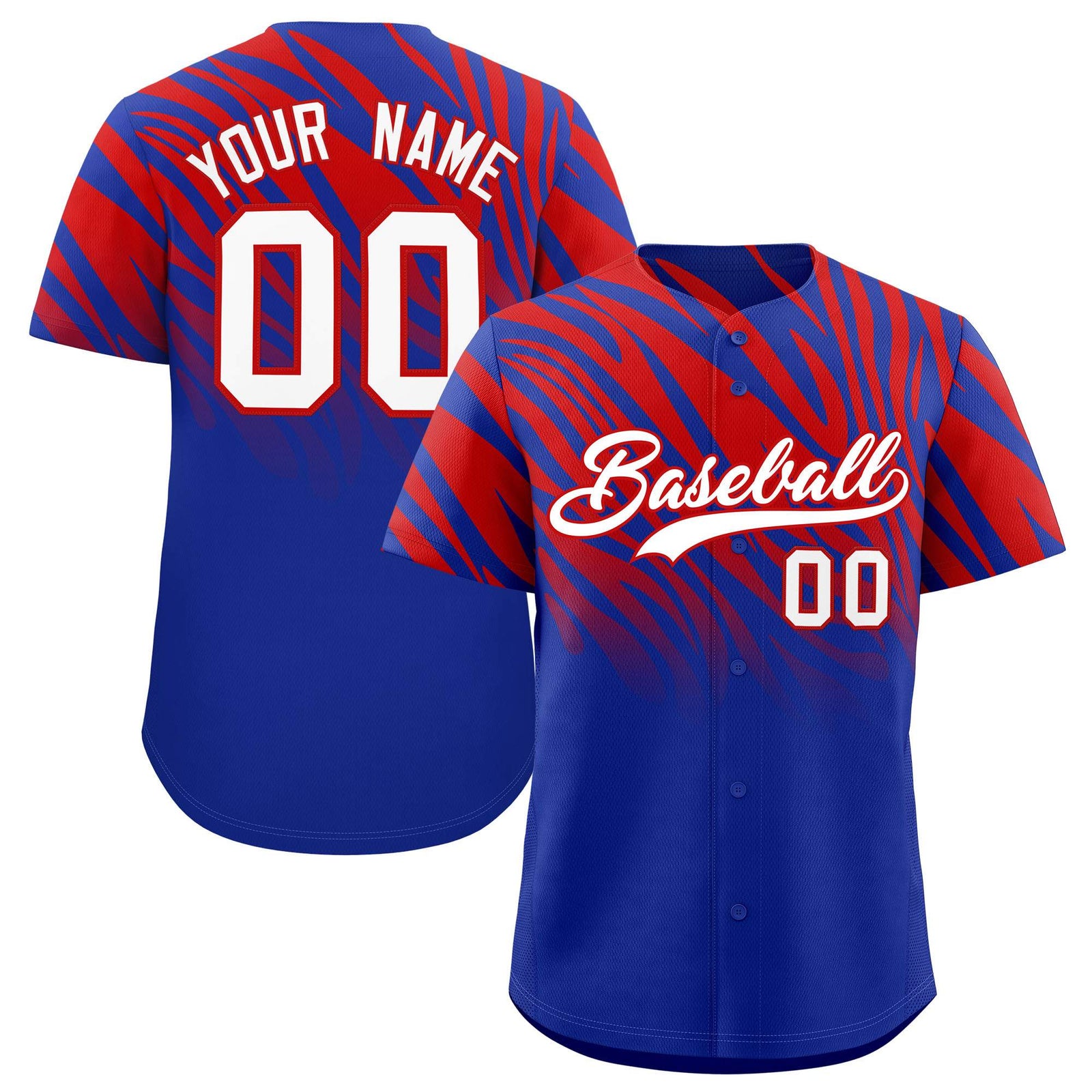 Custom Red Royal Tiger Stripe Gradient Animal Print Personalized Team Shirt Baseball Jersey
