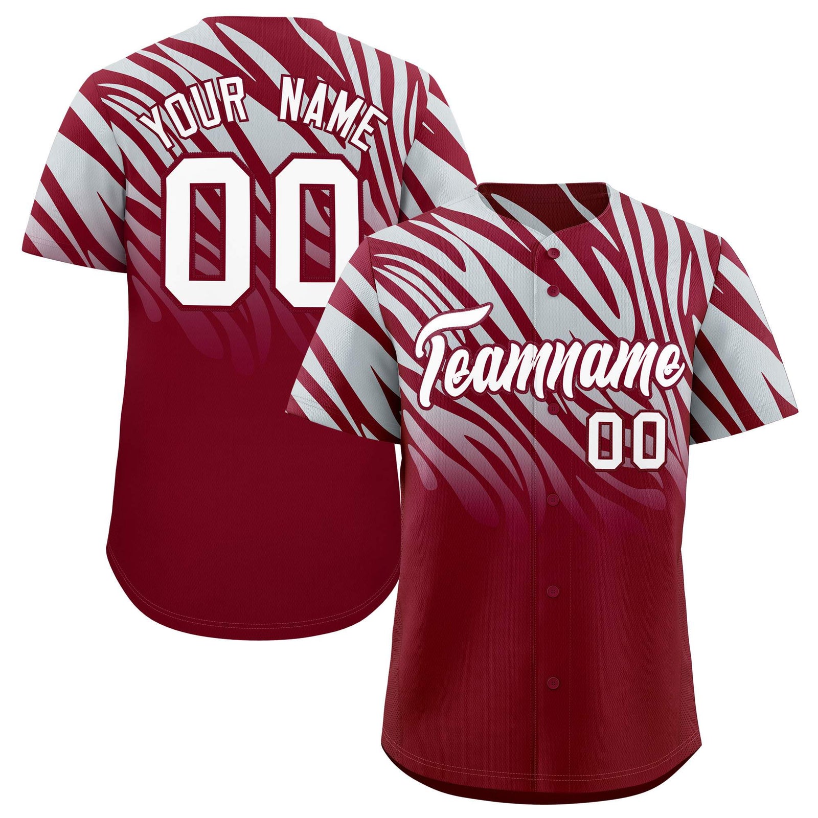Custom Crimson Silver Tiger Stripe Gradient Animal Print Personalized Team Shirt Baseball Jersey