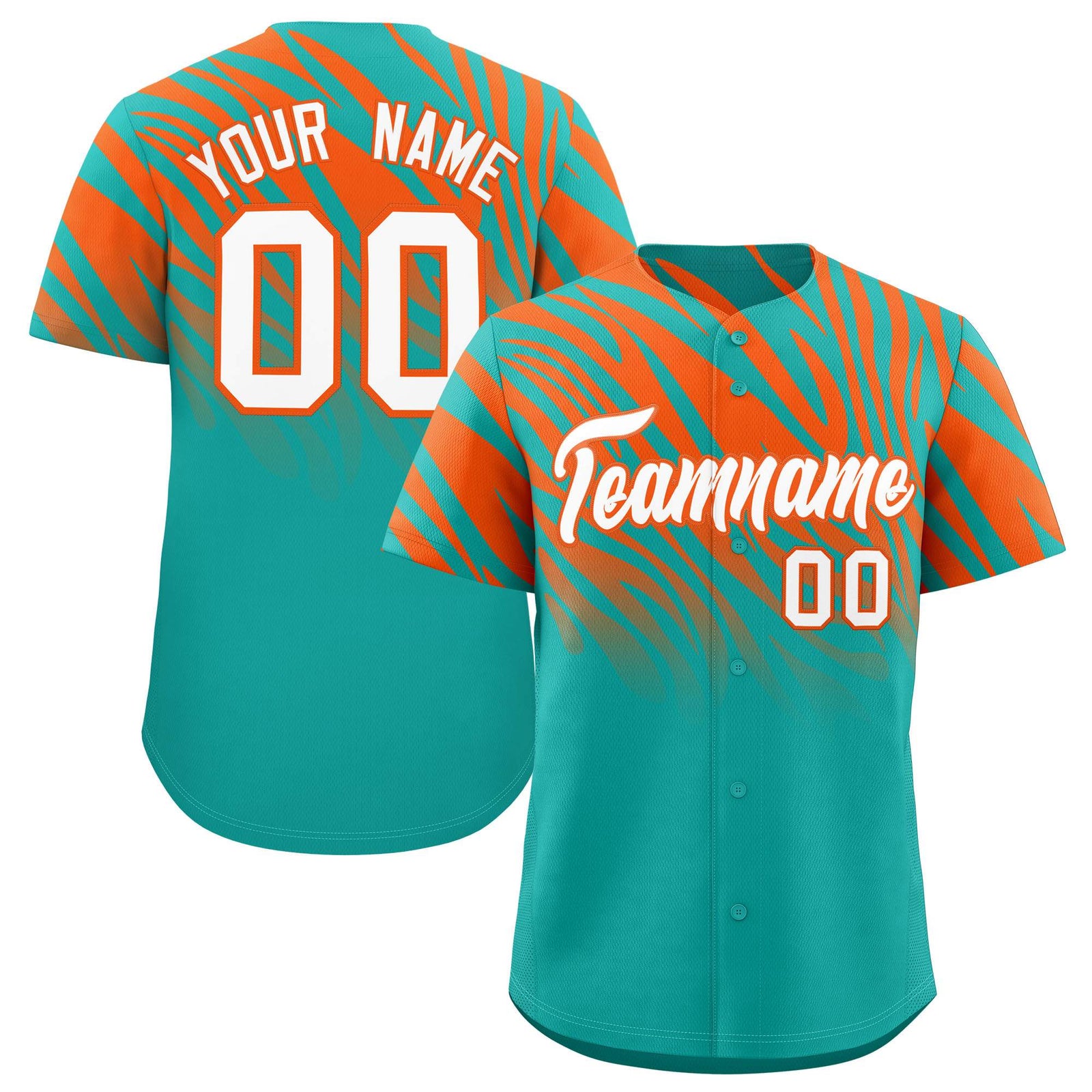 Custom Aqua Orange Tiger Stripe Gradient Animal Print Personalized Team Shirt Baseball Jersey