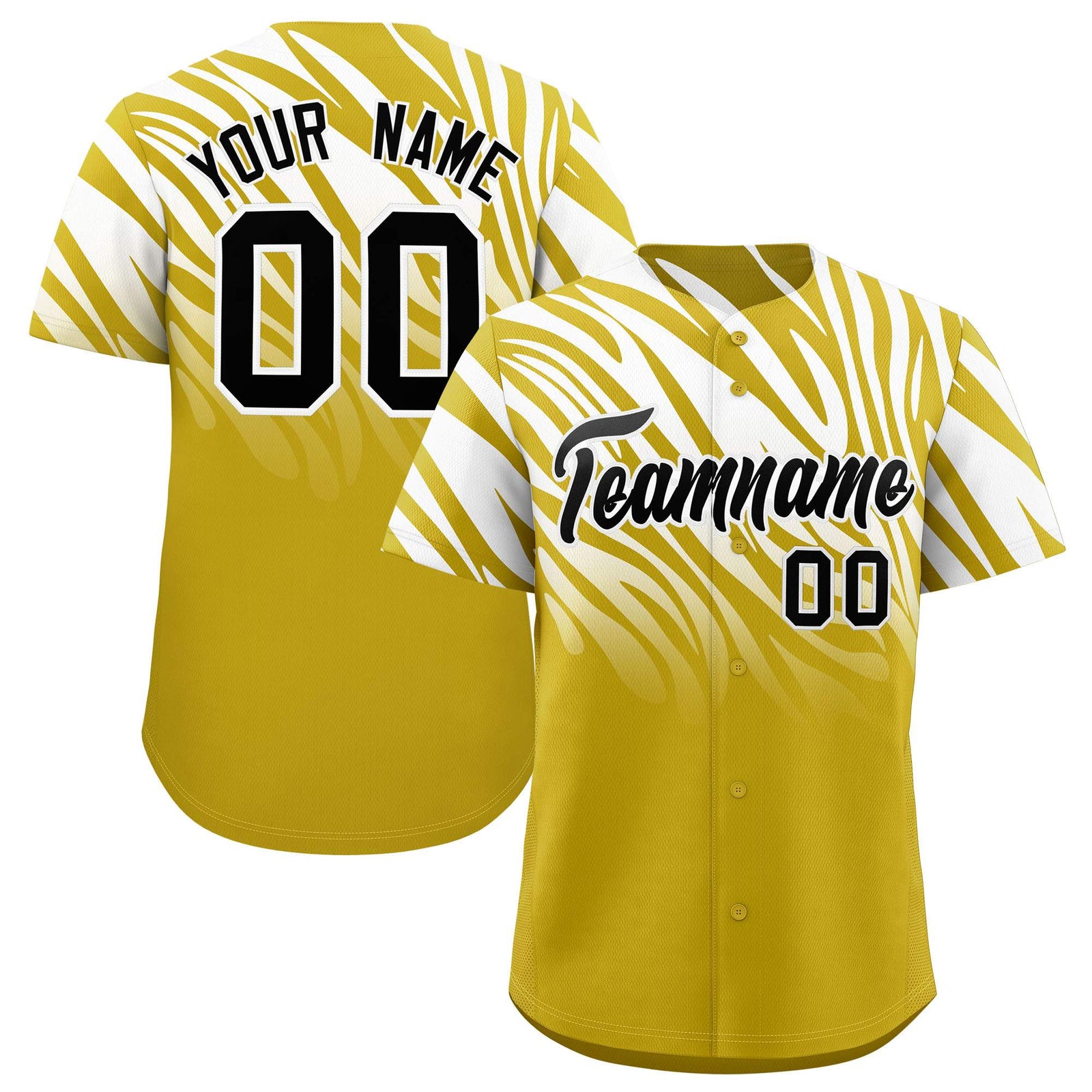 Custom White Old Gold Tiger Stripe Gradient Animal Print Personalized Team Shirt Baseball Jersey