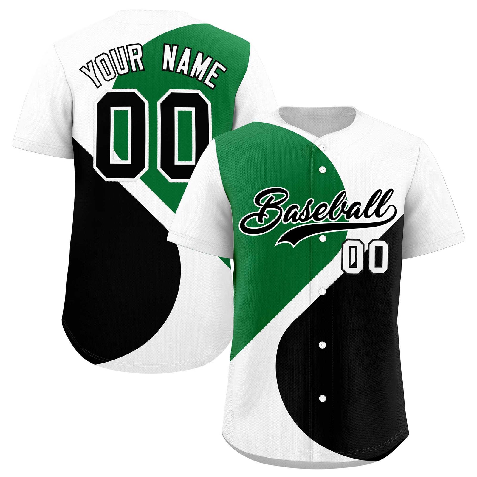 Custom White Kelly Green-Black Color Block Personalized Half Heart Pattern Authentic Baseball Jersey