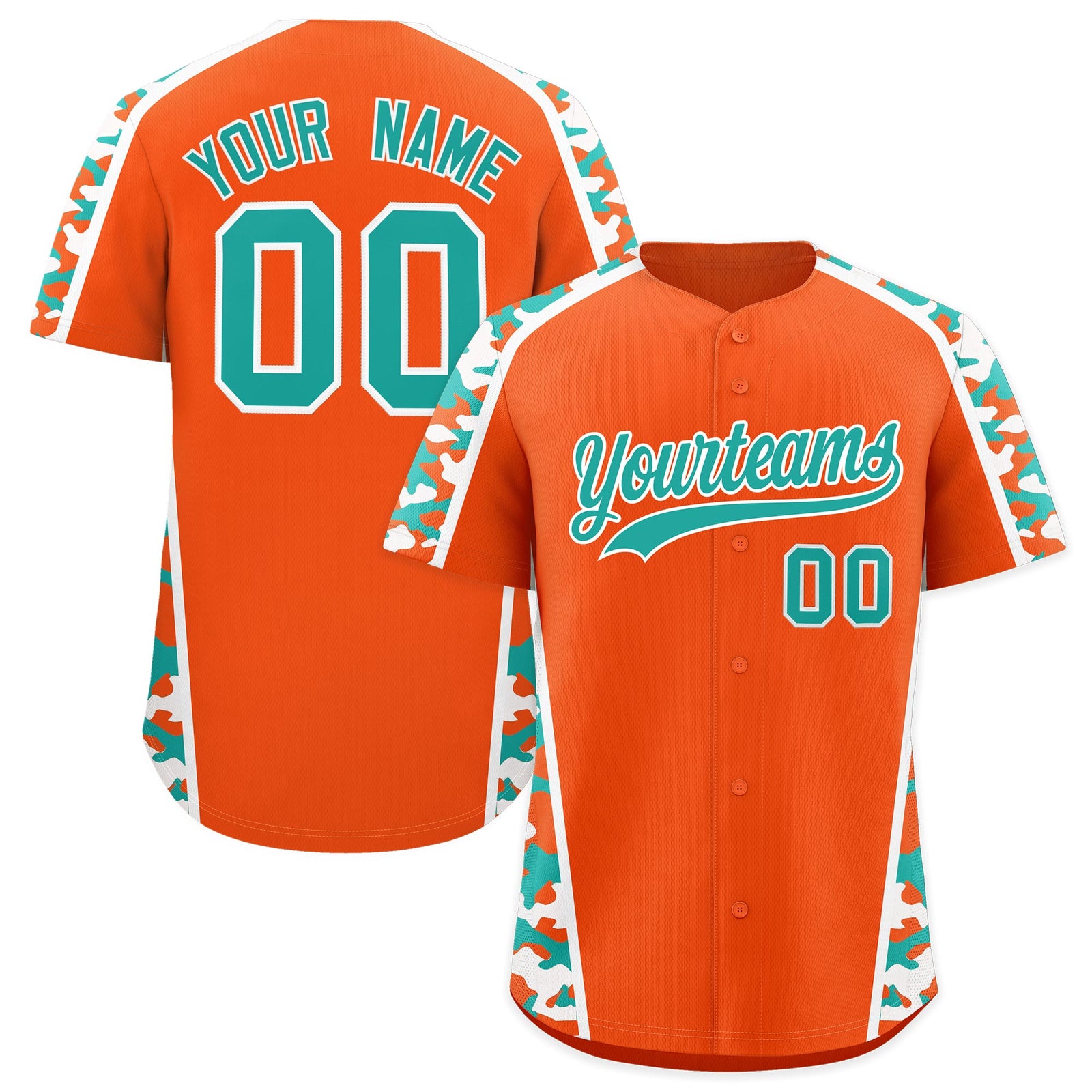 Custom Orange Aqua Side Camo Style Personalization Baseball Jersey| KXKSHOP