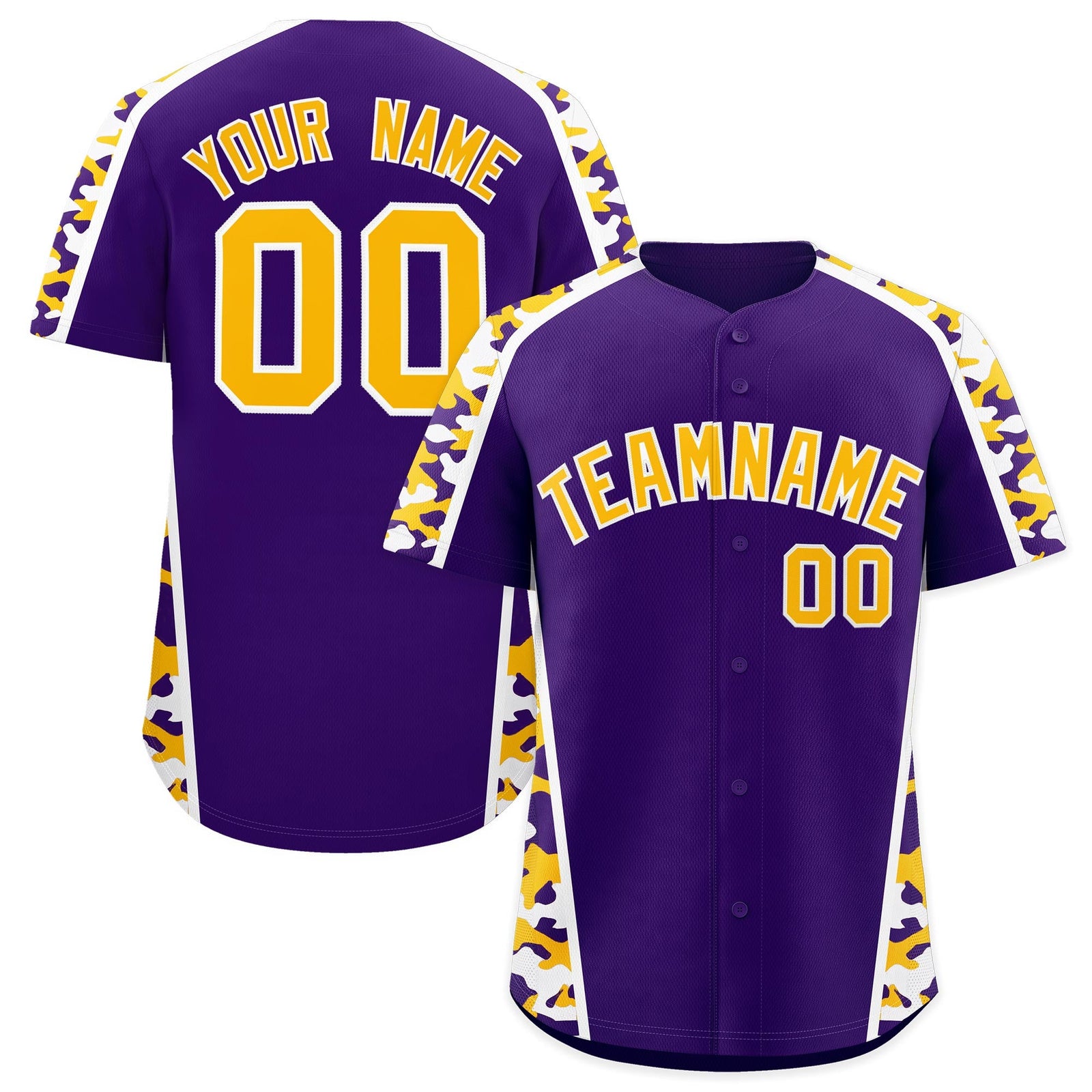 Custom Pink Yellow Side Camo Style Personalization Baseball Jersey| KXKSHOP