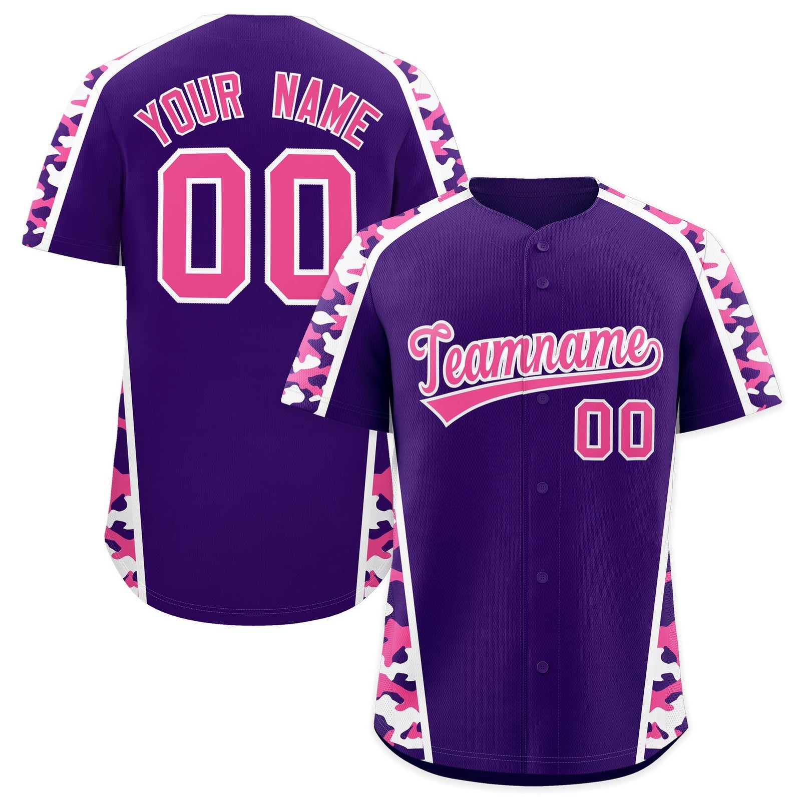 Custom Purple Pink Side Camo Style Personalization Baseball Jersey| KXKSHOP