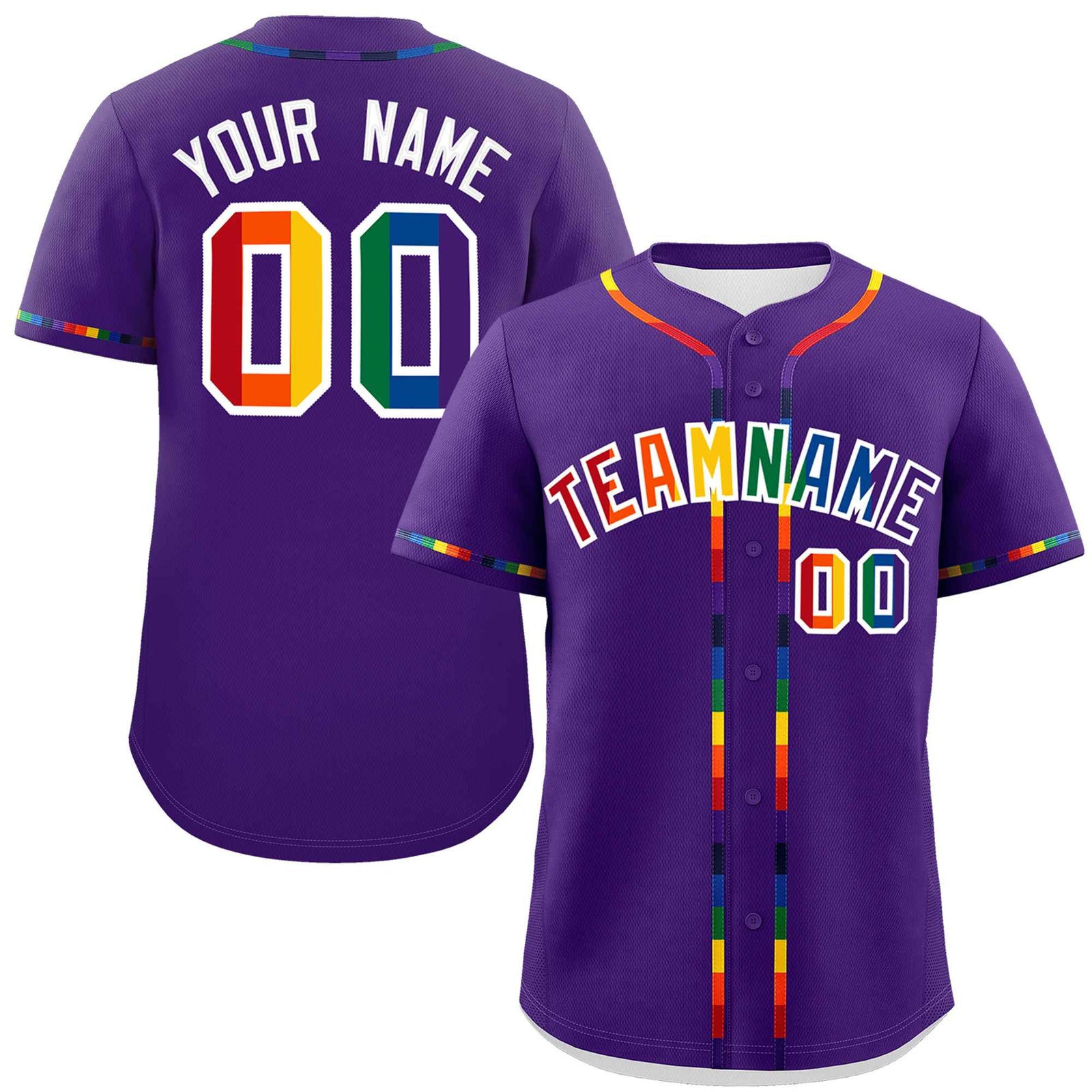 Custom Purple LGBT Rainbow For Pride Month Classic Style Authentic Baseball Jersey