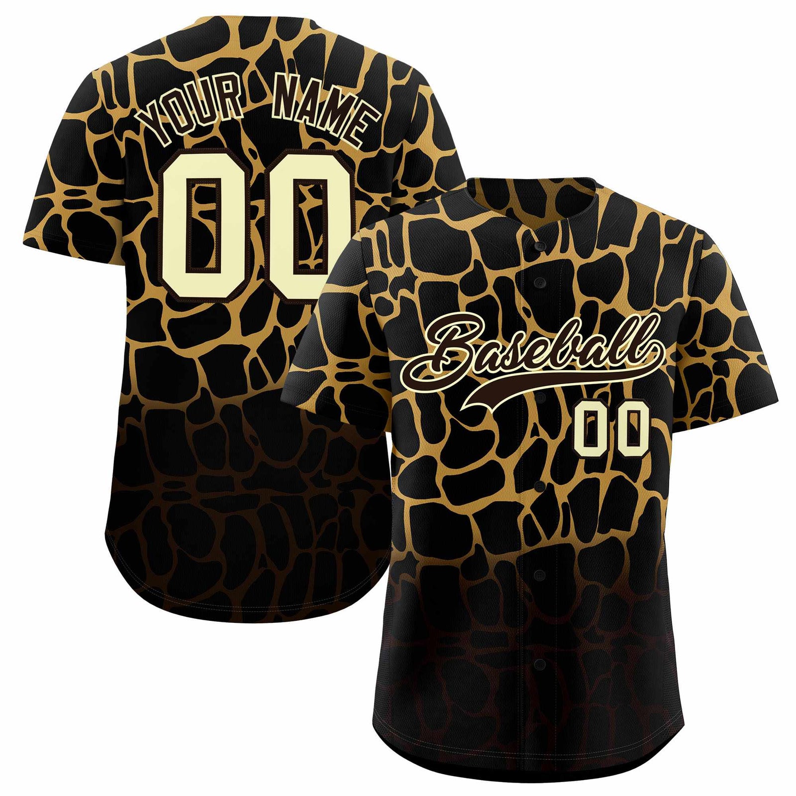Custom Old Gold Brown Giraffe Graffiti Pattern Authentic Baseball Jersey