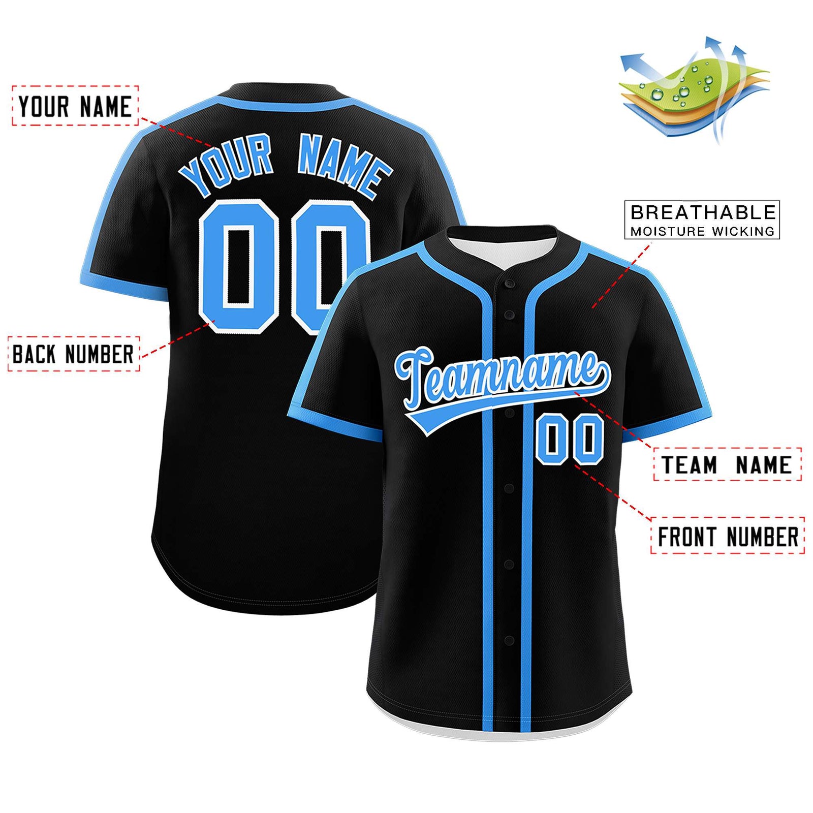 Custom Black Powder Blue Personalized Classic Authentic Baseball Jersey