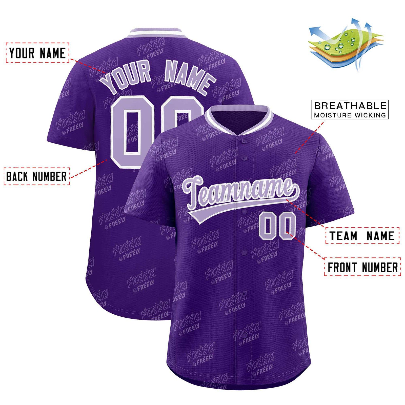 Custom Purple Light Purple Full Button Text Graffiti Pattern Authentic Baseball Jersey