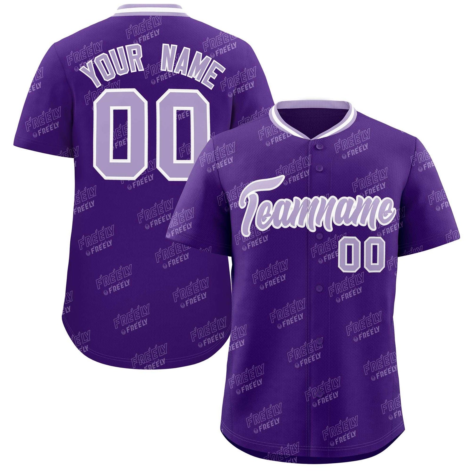 Custom Purple Light Purple Full Button Text Graffiti Pattern Authentic Baseball Jersey