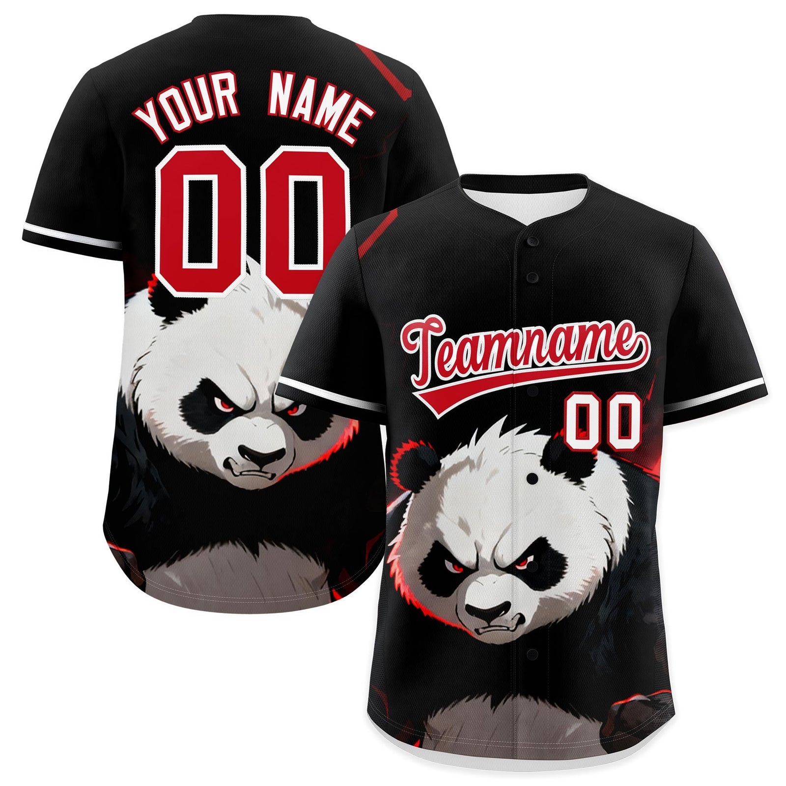 Custom Black White Red Panda Animal Series Personalization Graffiti Pattern Baseball Jersey| KXKSHOP