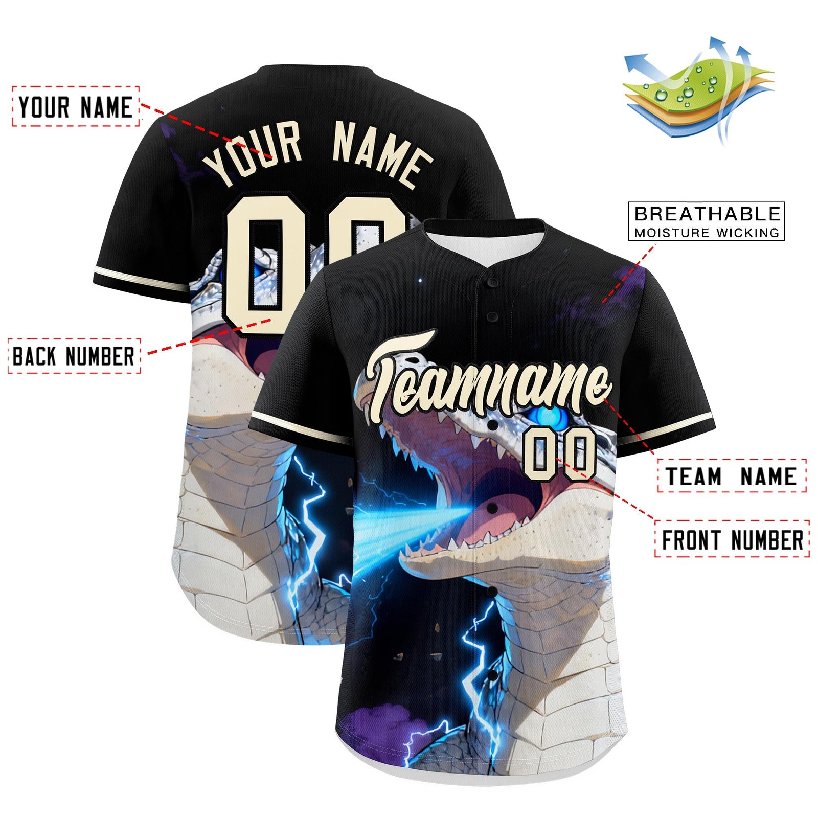 Custom Black Cream Animal Series Personalization Graffiti Pattern Baseball Jersey| KXKSHOP
