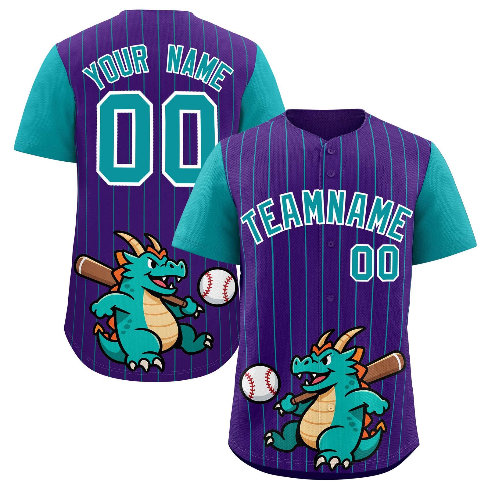 Custom Purple Aqua Stripe Animals Graffiti Pattern Raglan Sleeves Authentic Baseball Jersey