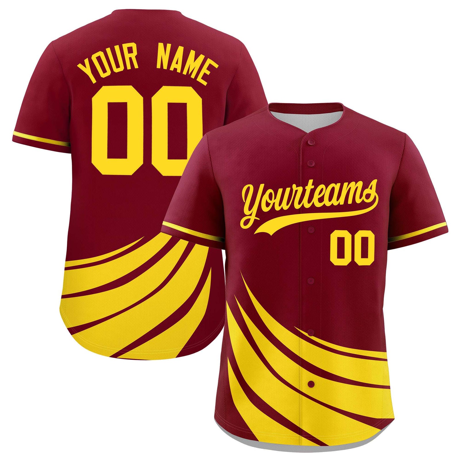 Custom Crimson Yellow Wind Mark Graffiti Pattern Authentic Baseball Jersey