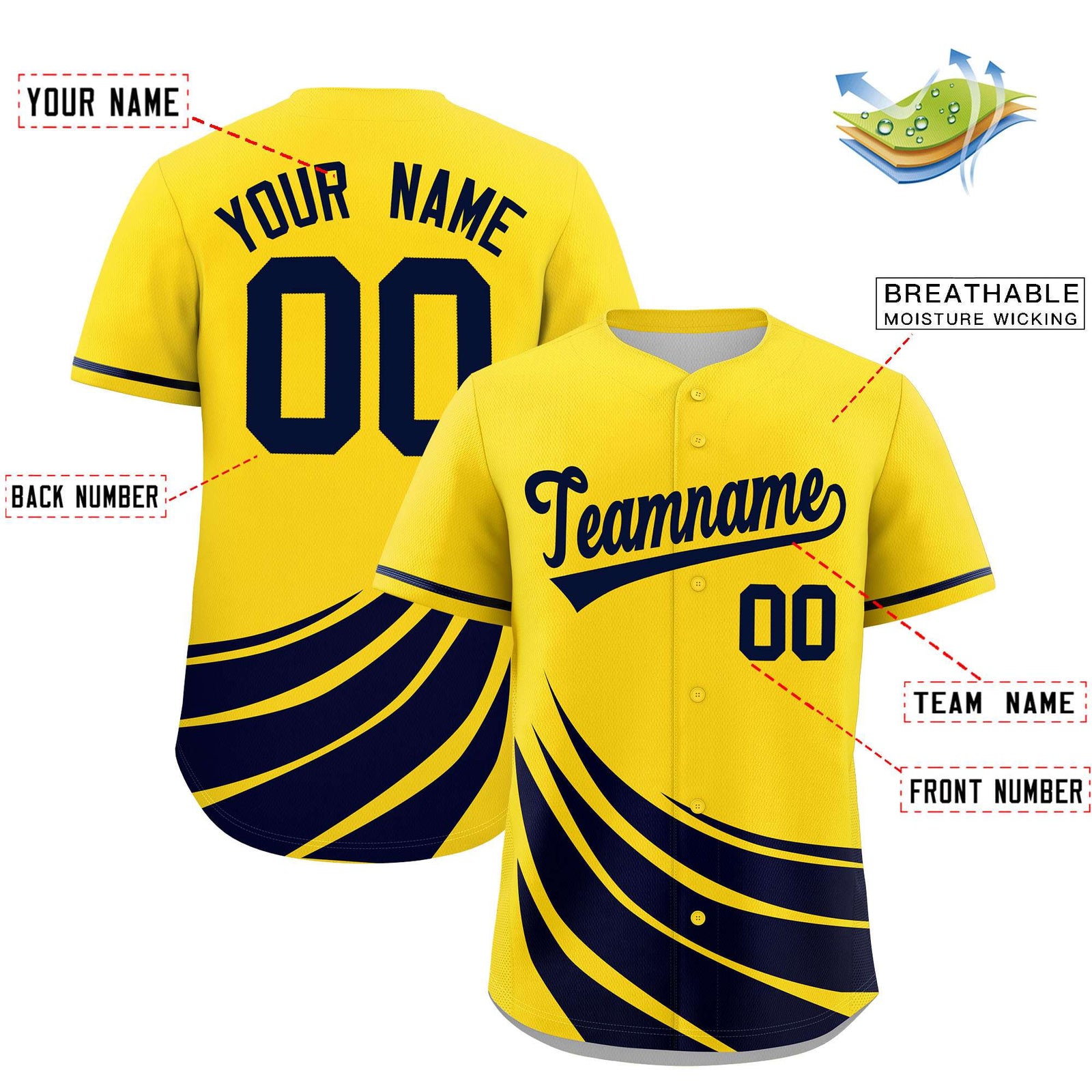 Custom Yellow Navy Wind Mark Graffiti Pattern Authentic Baseball Jersey