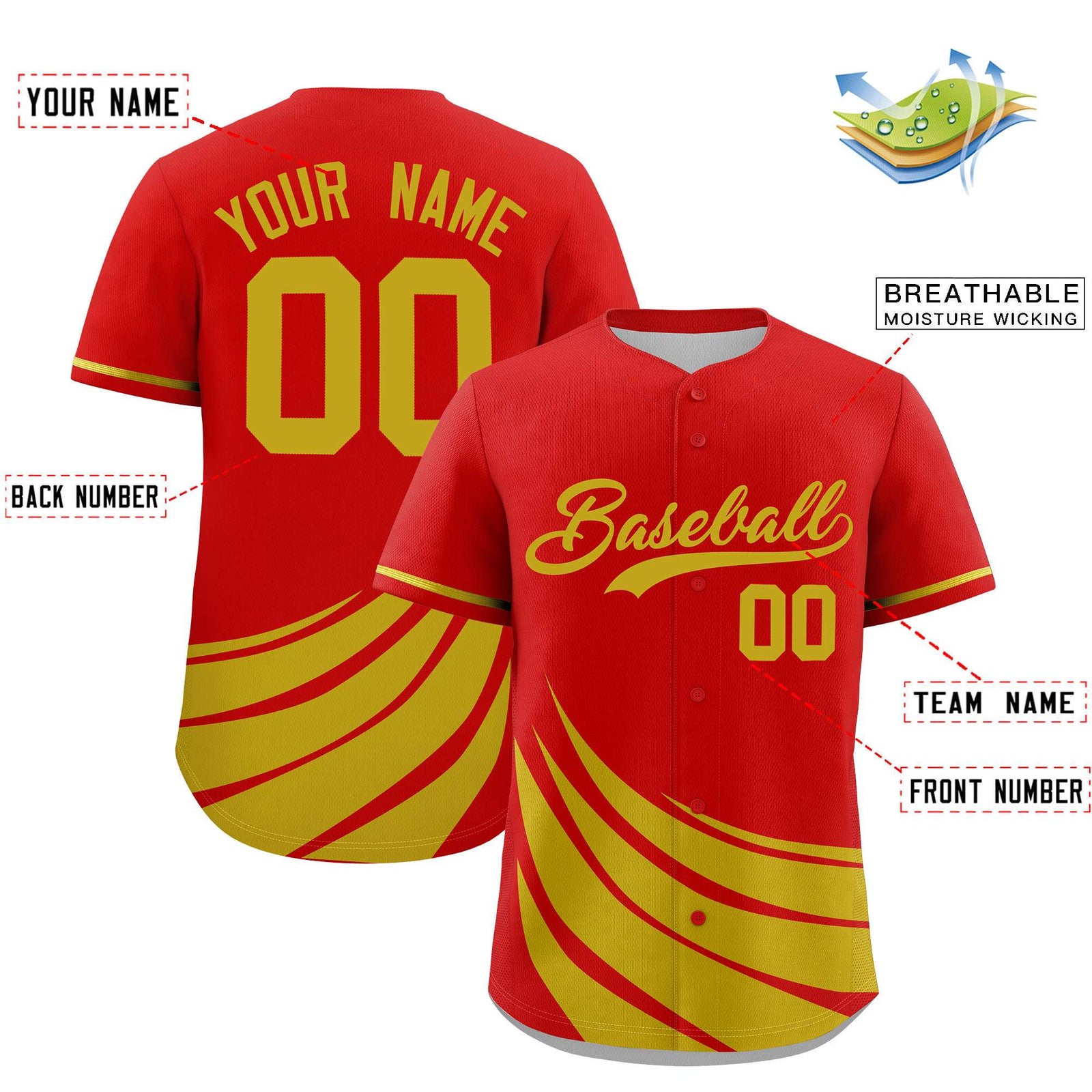 Custom Red Old Gold Wind Mark Graffiti Pattern Authentic Baseball Jersey