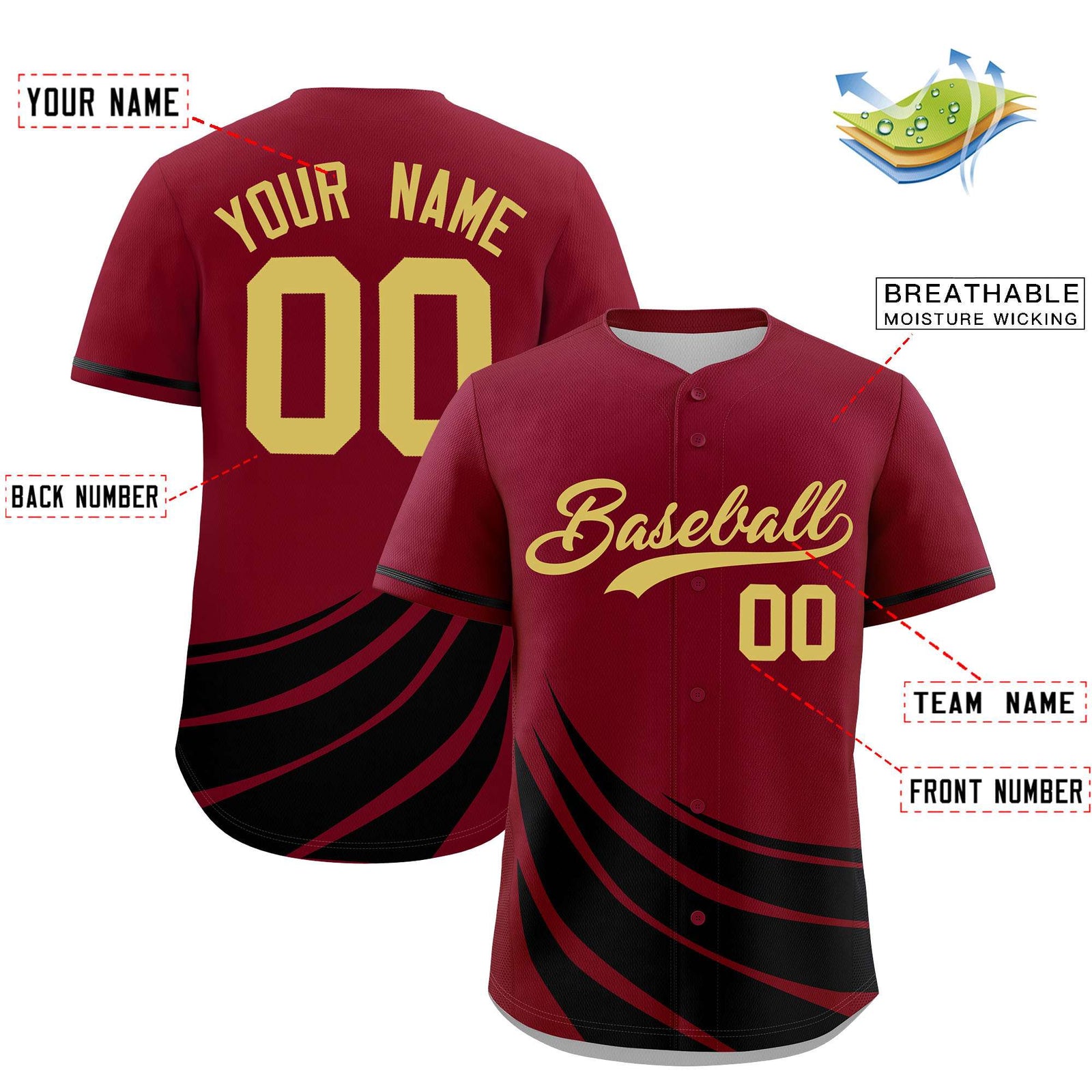 Custom Crimson Black Wind Mark Graffiti Pattern Authentic Baseball Jersey