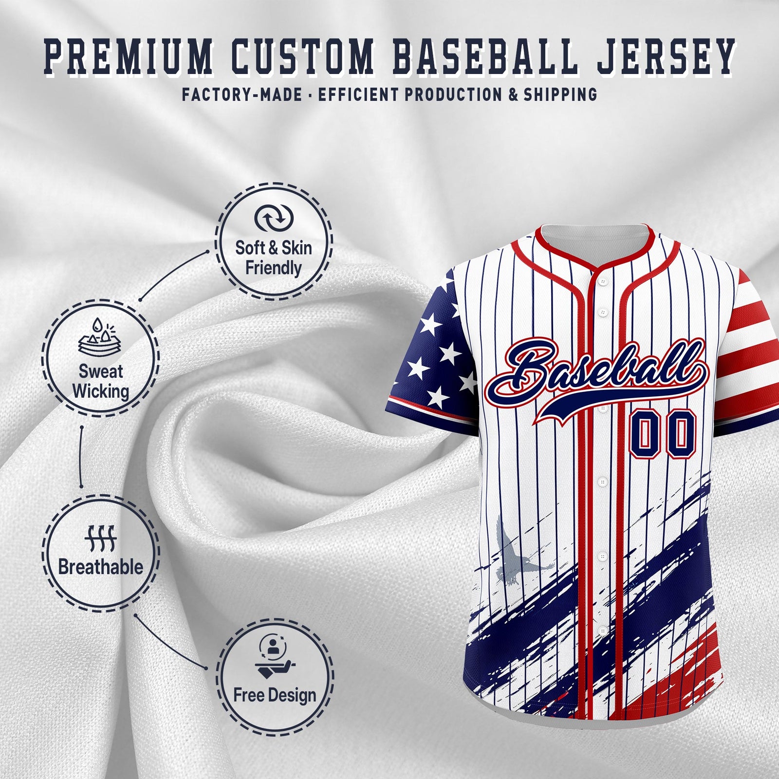 Custom White Graffiti Pattern Independence Day Baseball Jersey| KXKSHOP