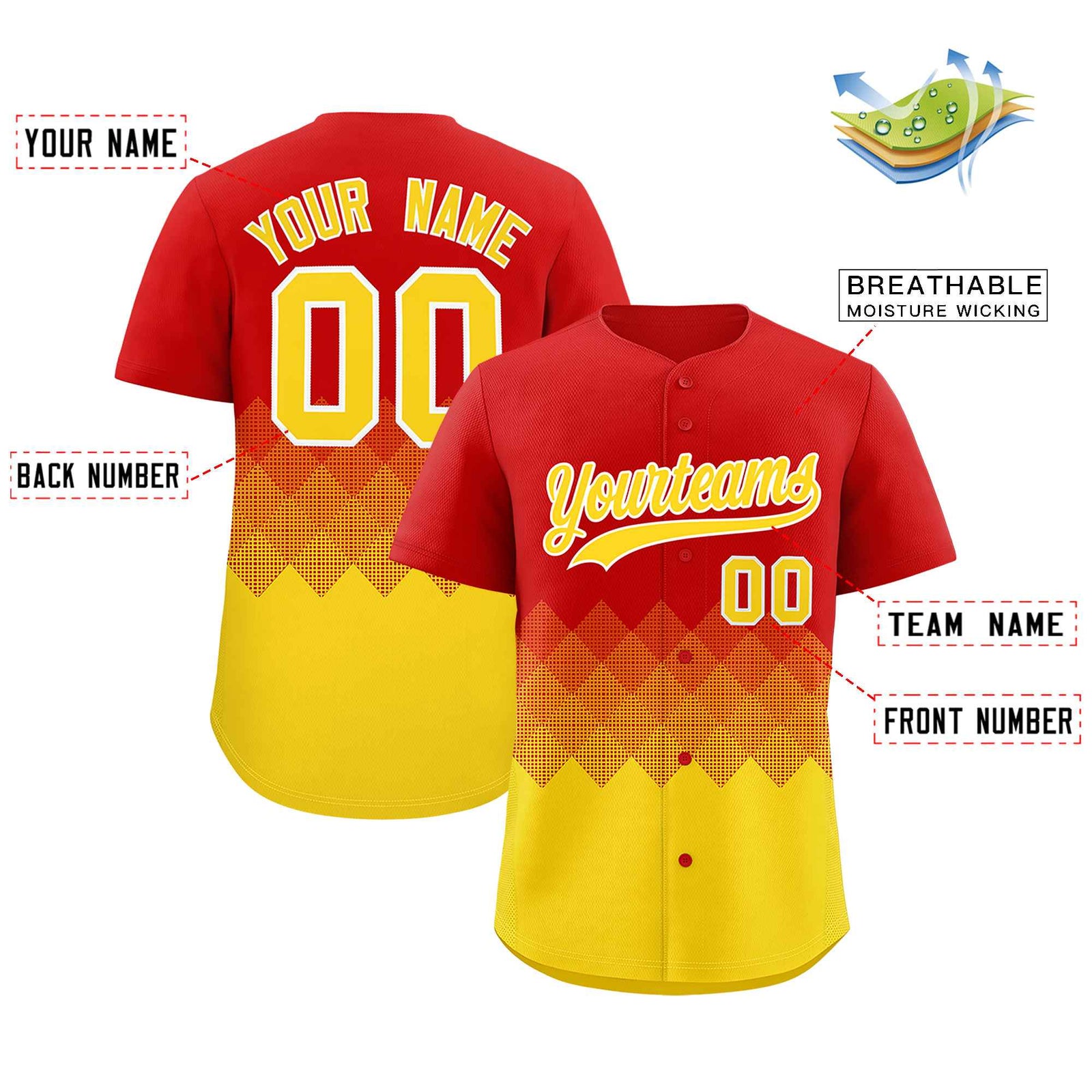 Custom Red Gold Grid Blur Pattern Authentic Baseball Jersey