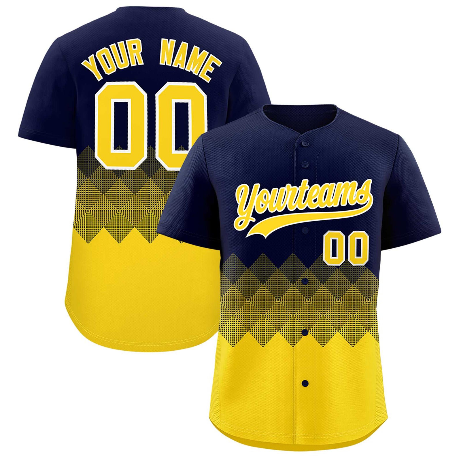 Custom Navy Gold Grid Blur Pattern Authentic Baseball Jersey