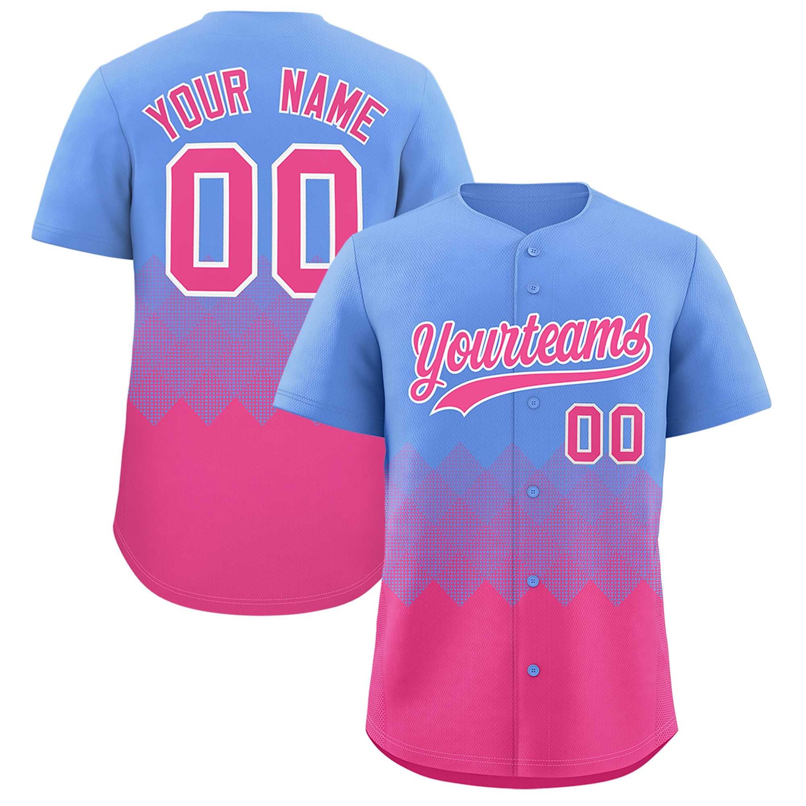 Custom Light Blue Pink Grid Blur Pattern Authentic Baseball Jersey