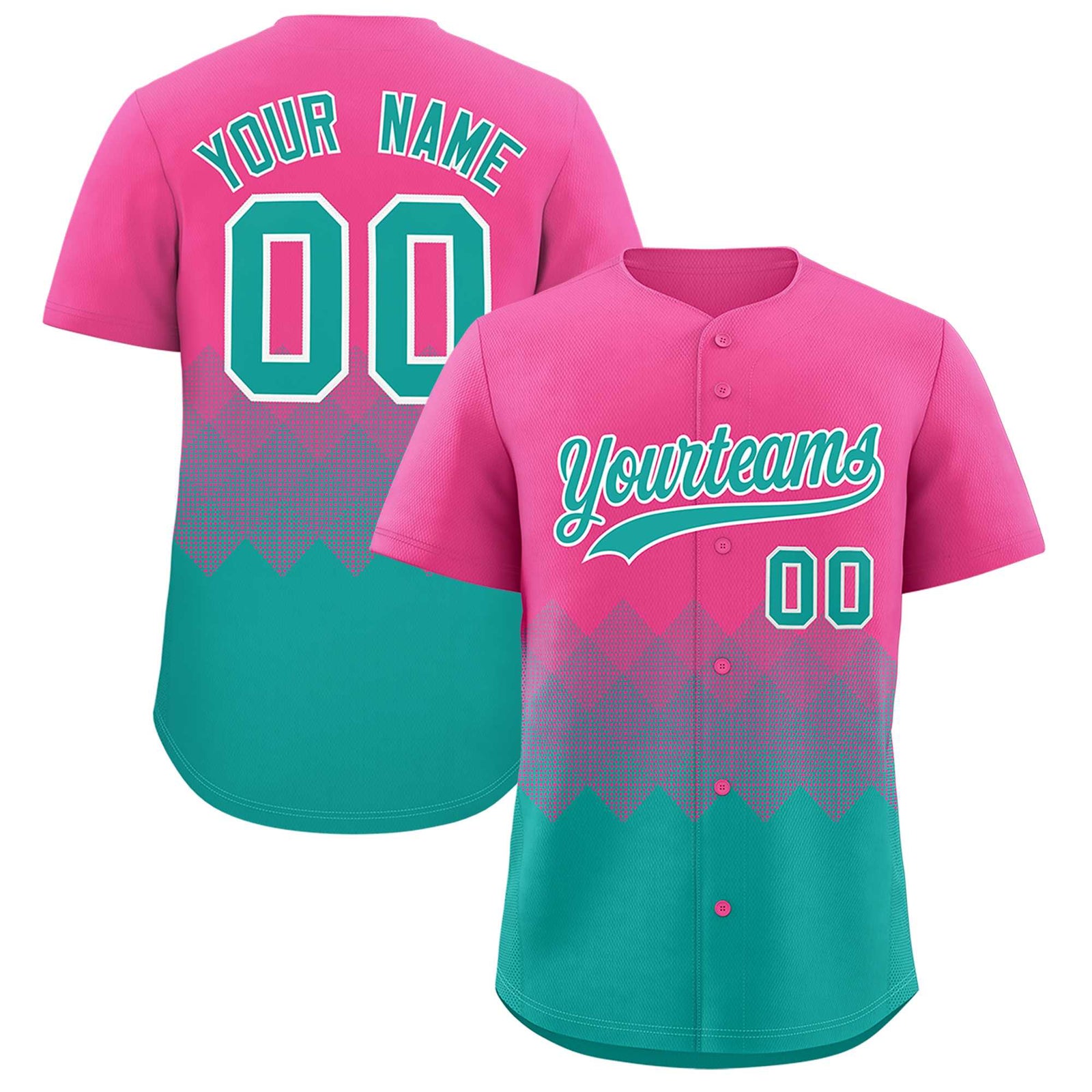 Custom Pink Aqua Grid Blur Pattern Authentic Baseball Jersey