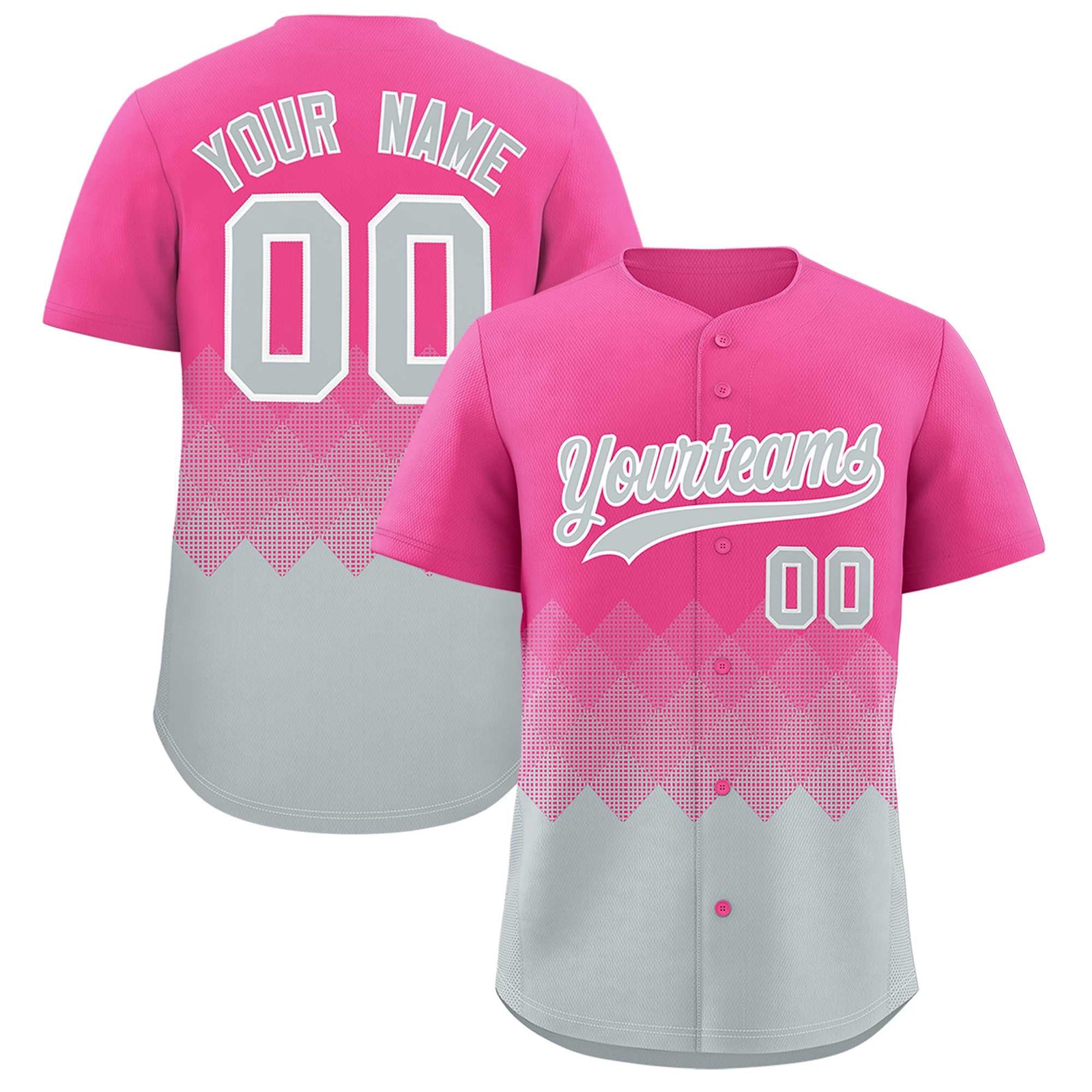 Custom Pink Silver Grid Blur Pattern Authentic Baseball Jersey