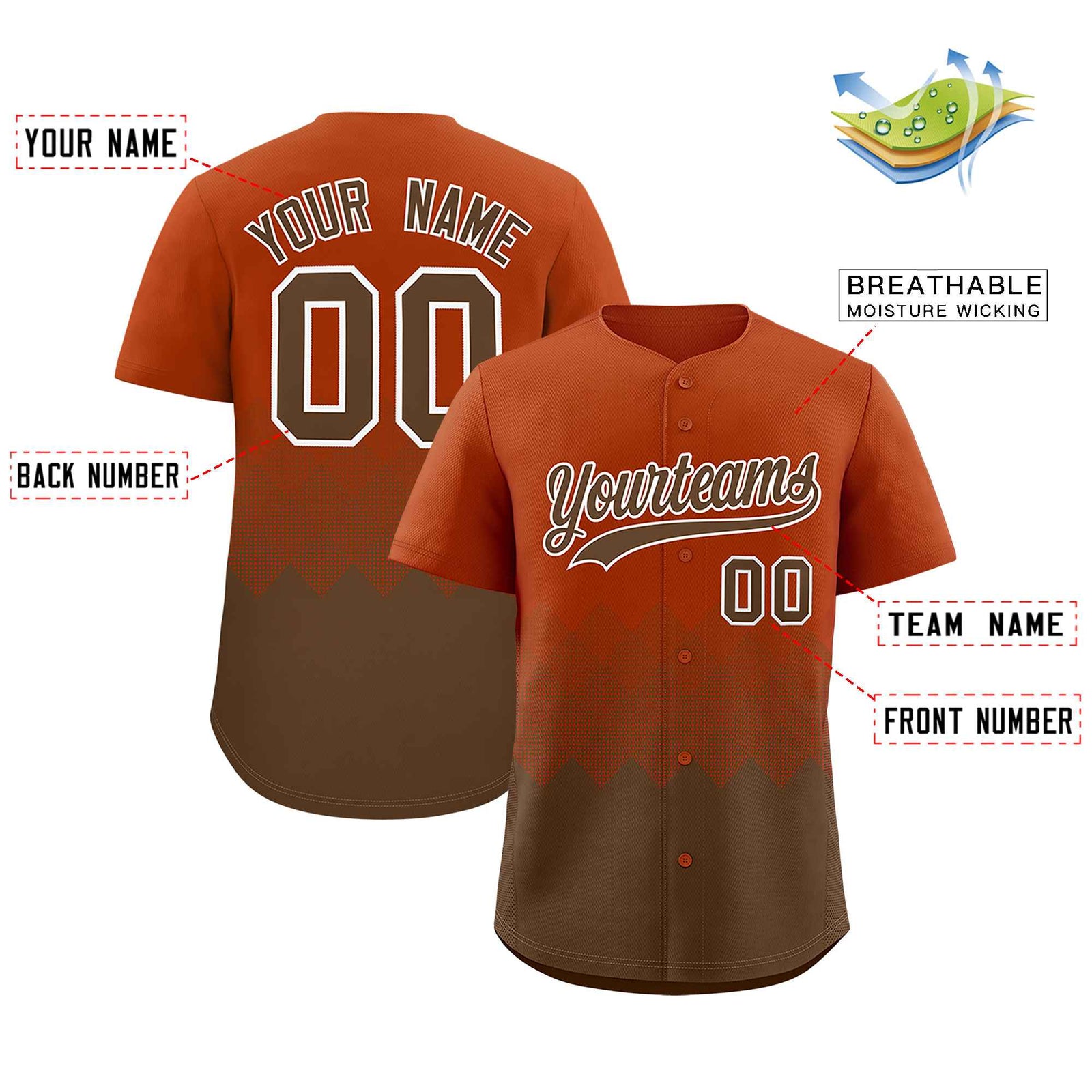 Custom Texas Orange Light Brown Grid Blur Pattern Authentic Baseball Jersey
