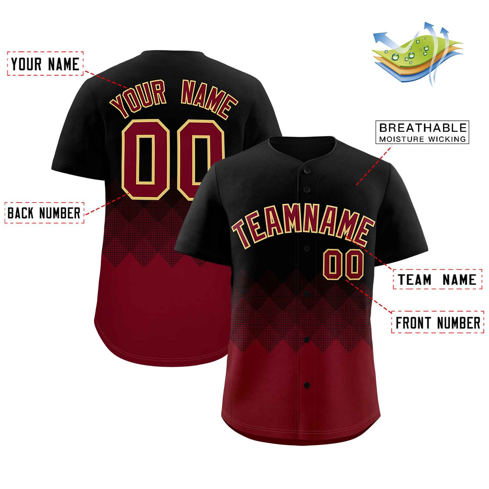 Custom Black Crimson Grid Blur Pattern Authentic Baseball Jersey