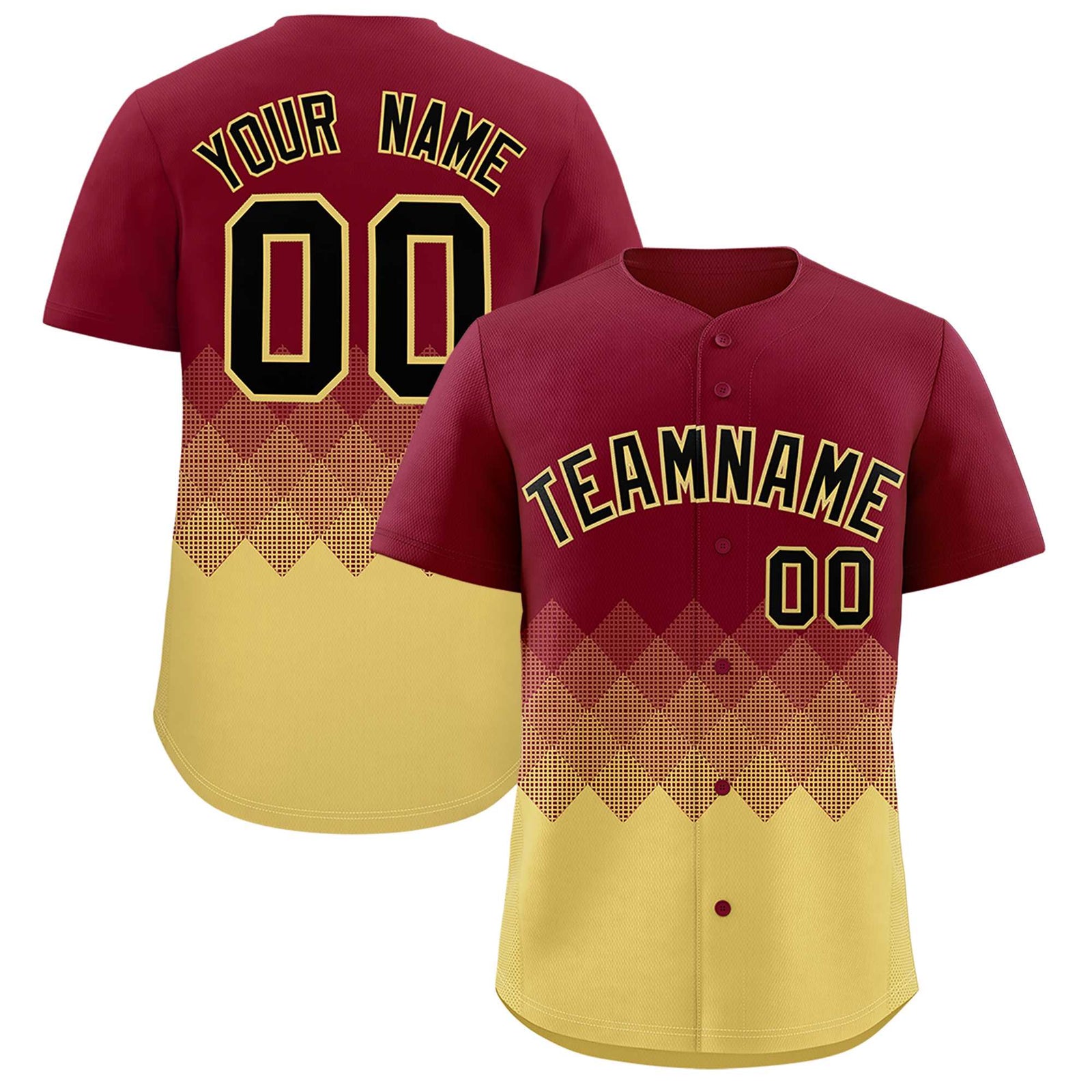 Custom Crimson Khaki Grid Blur Pattern Authentic Baseball Jersey
