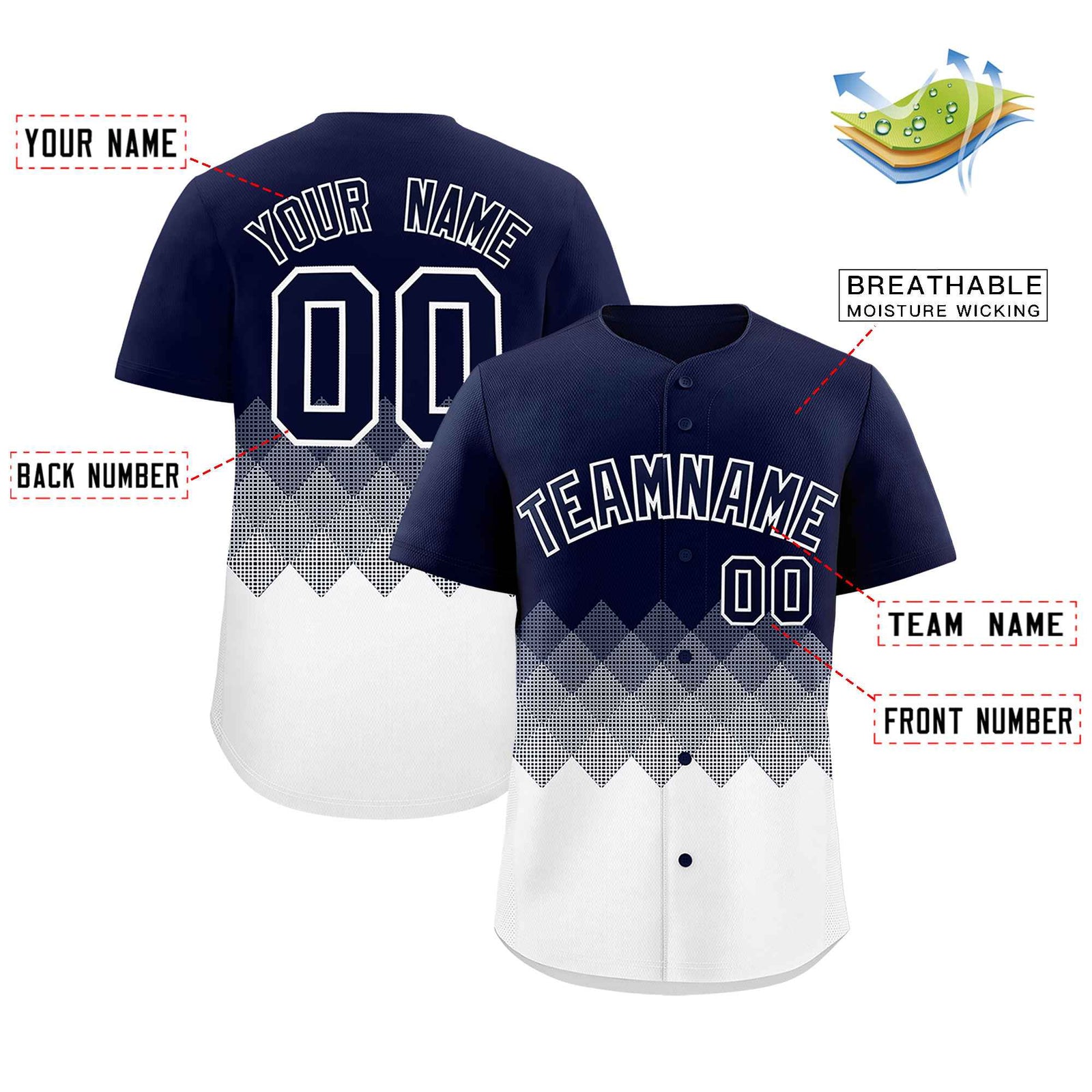 Custom Navy White Grid Blur Pattern Authentic Baseball Jersey