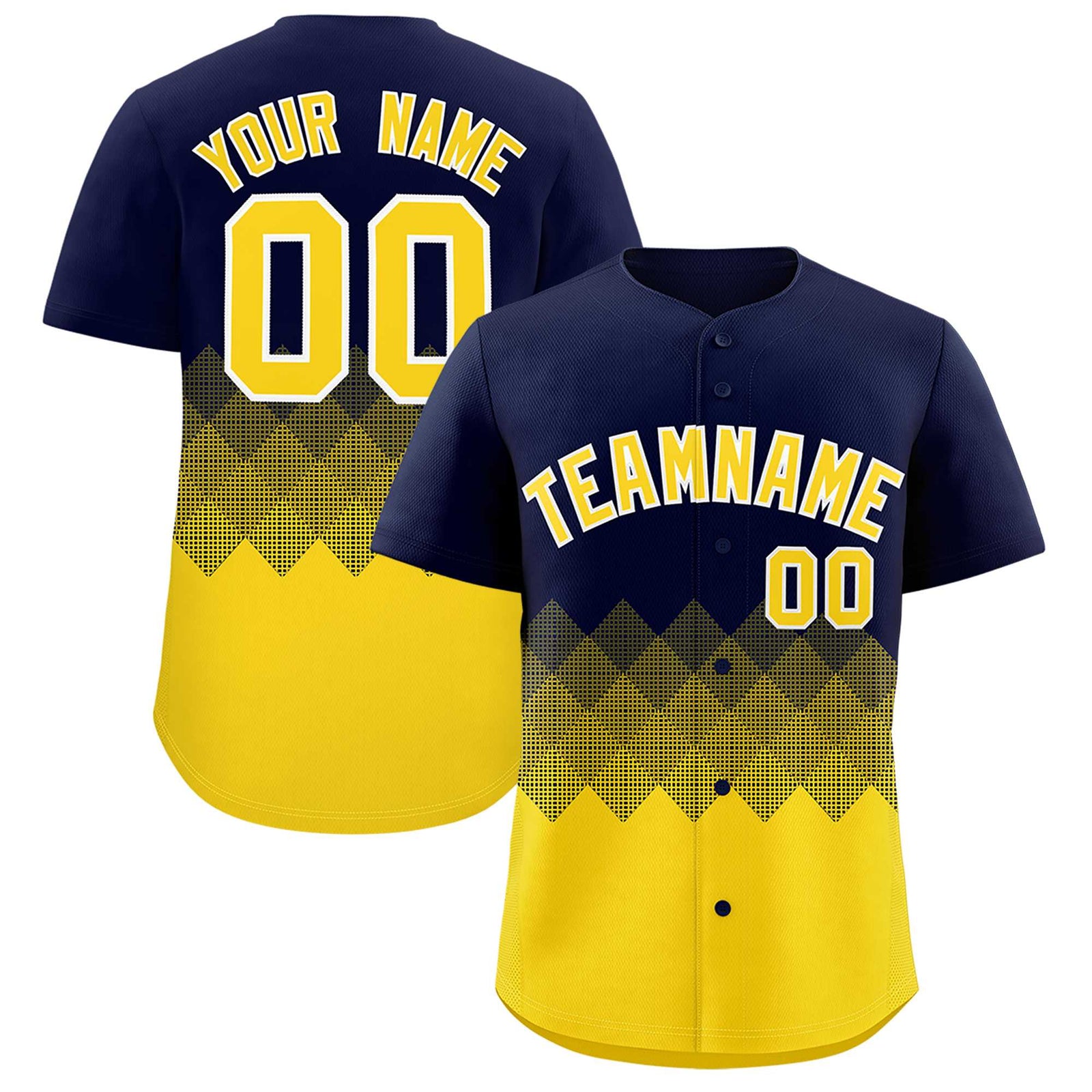 Custom Navy Gold Grid Blur Pattern Authentic Baseball Jersey