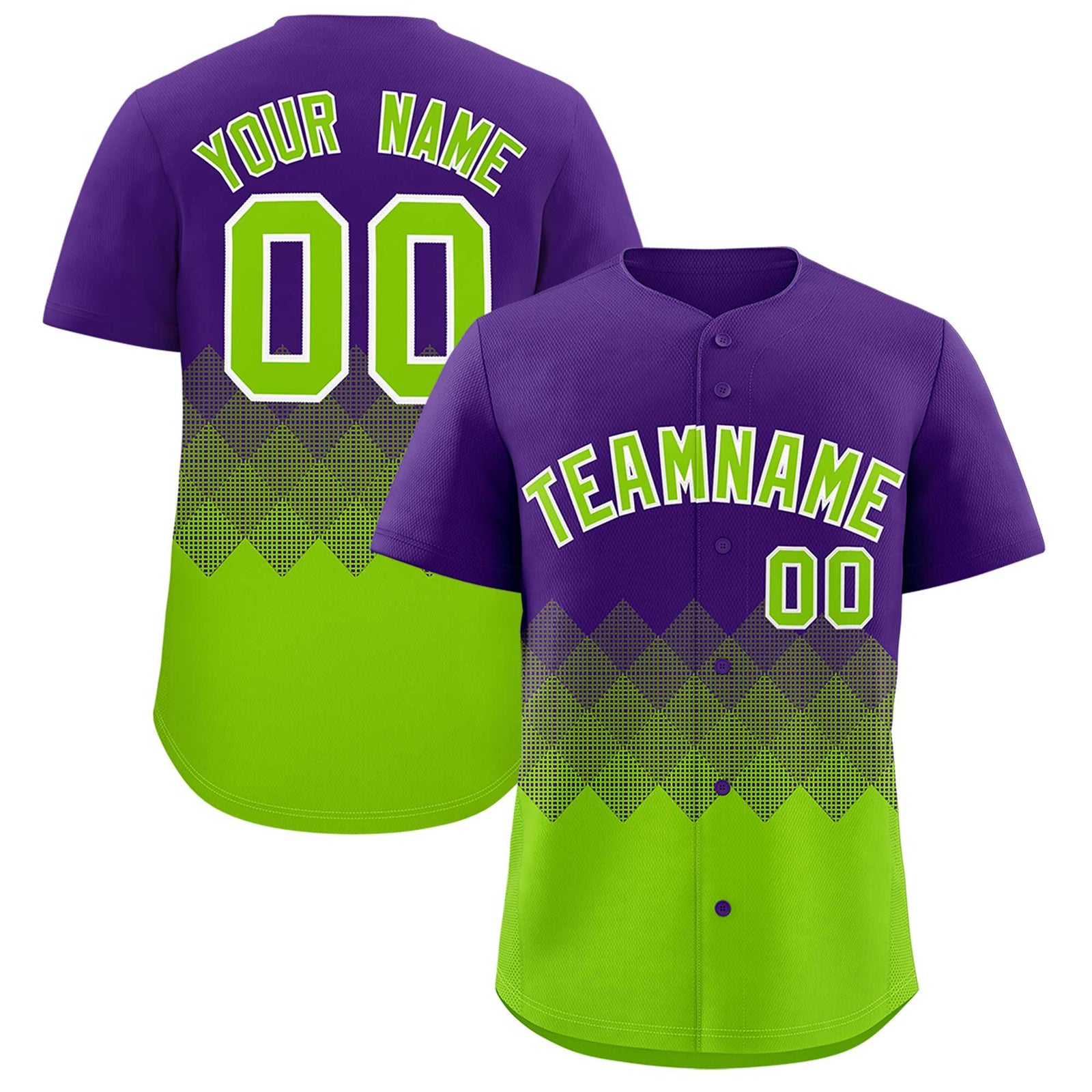 Custom Purple Neon Green Grid Blur Pattern Authentic Baseball Jersey