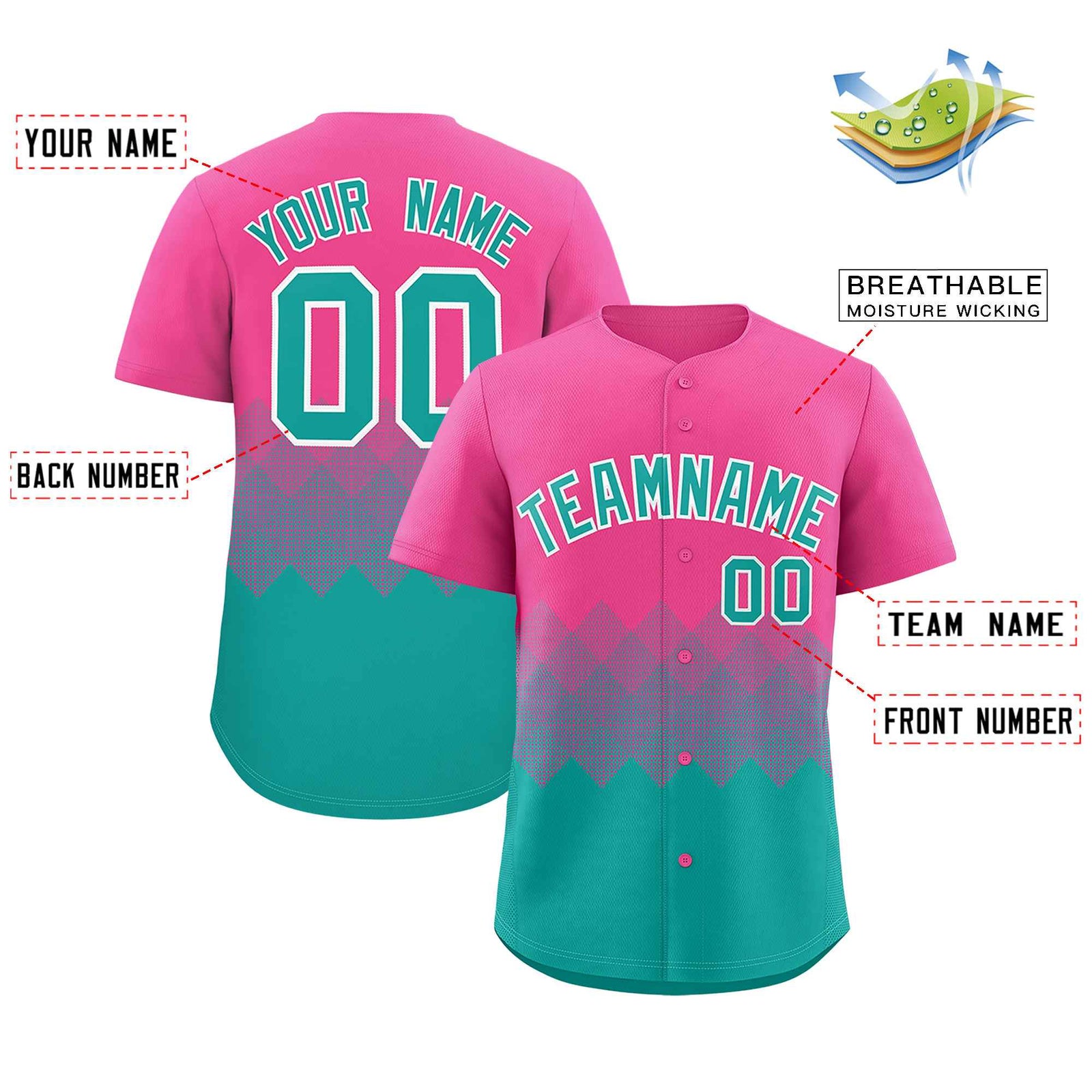 Custom Pink Aqua Grid Blur Pattern Authentic Baseball Jersey
