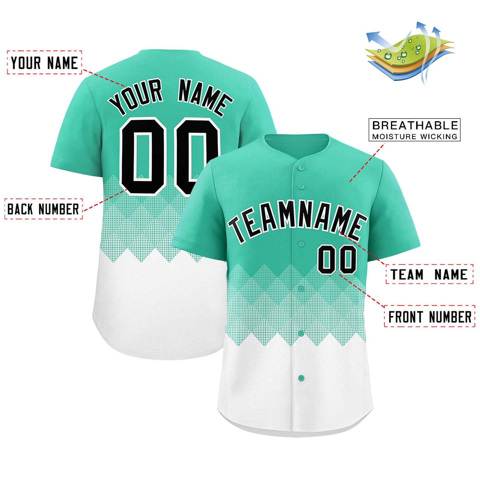 Custom Bright Green White Grid Blur Pattern Authentic Baseball Jersey
