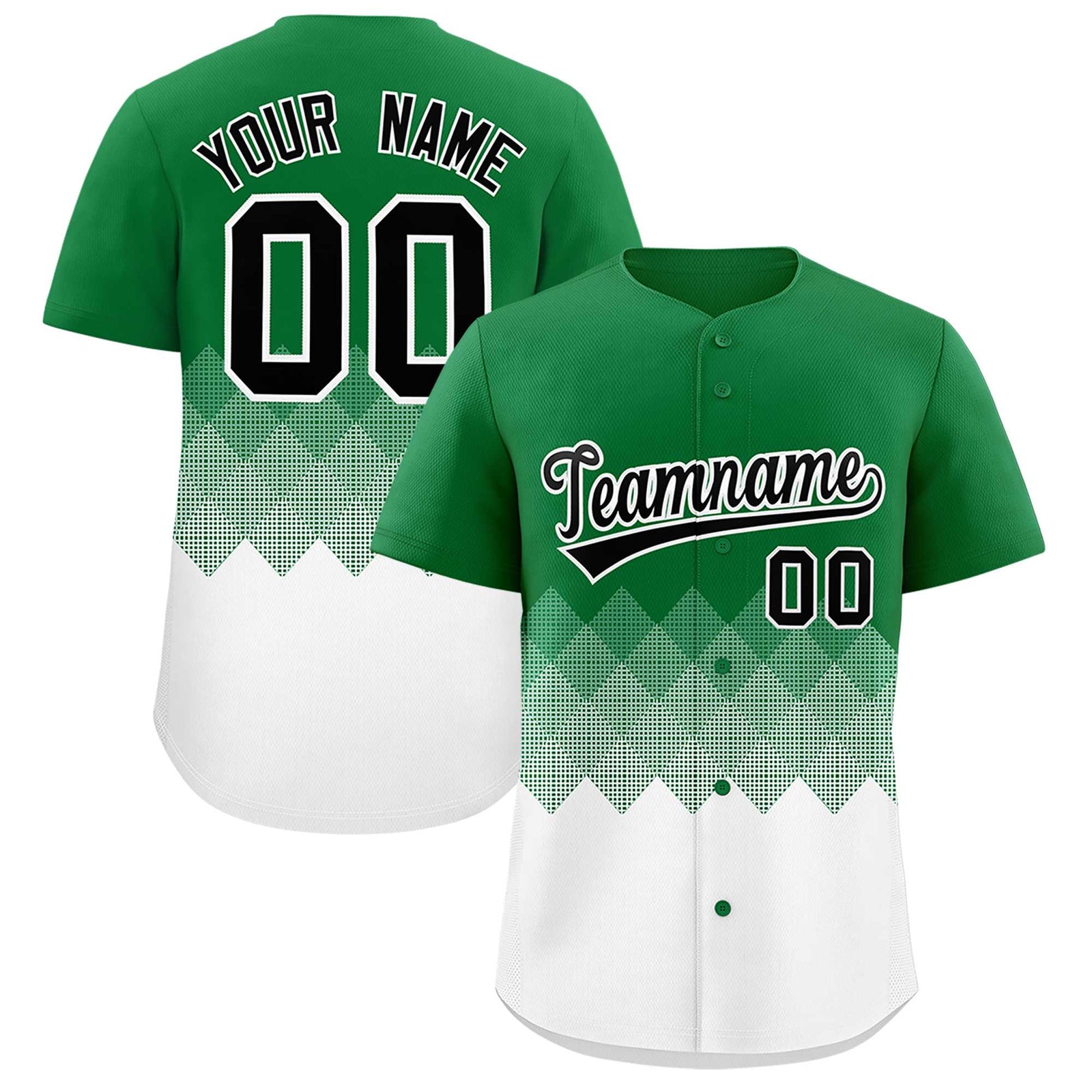 Custom Kelly Green White Grid Blur Pattern Authentic Baseball Jersey