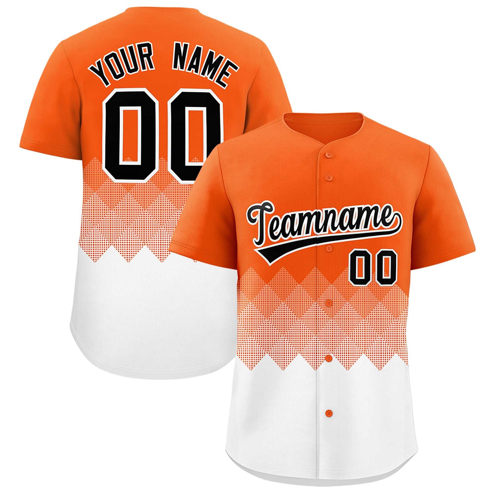 Custom Orange White Grid Blur Pattern Authentic Baseball Jersey