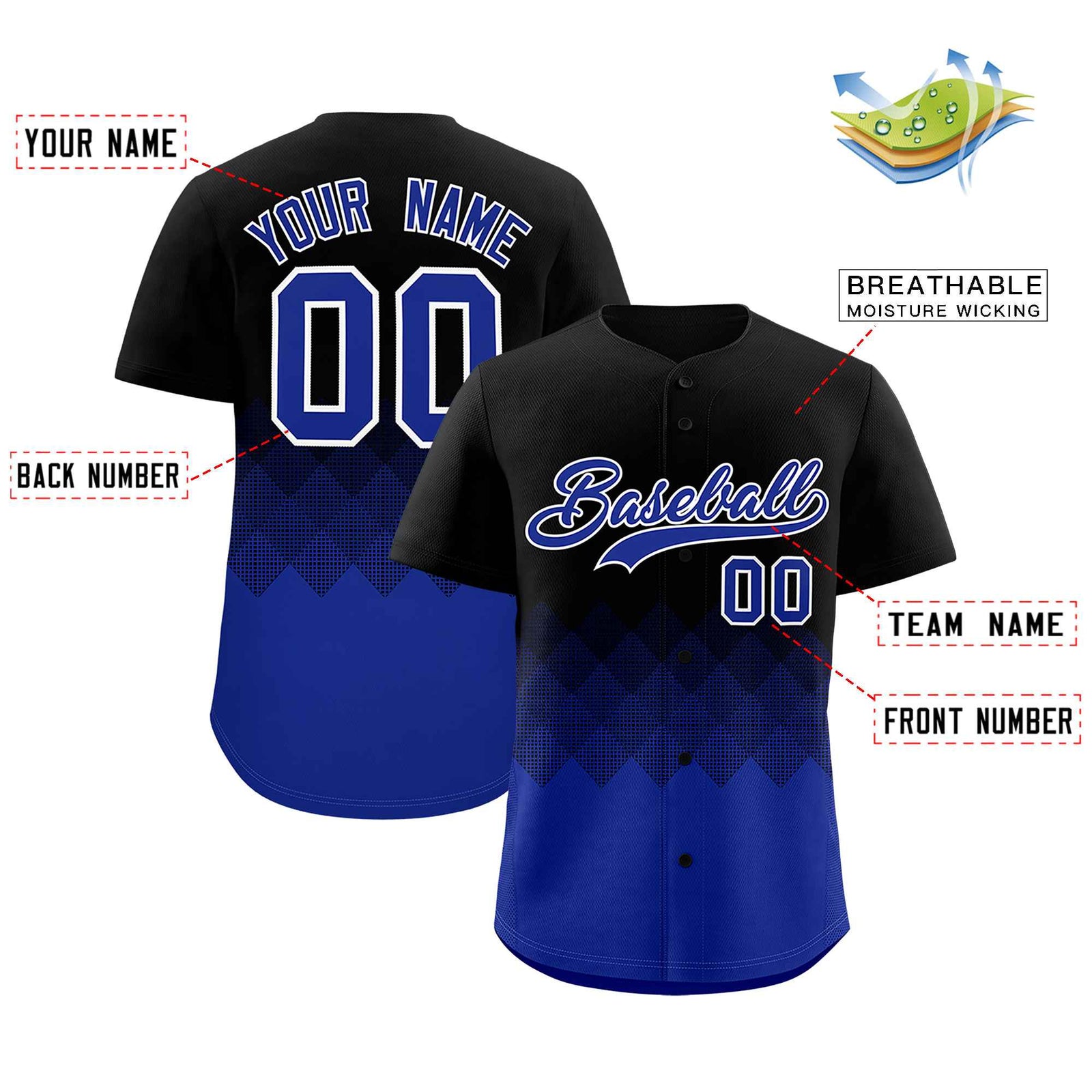 Custom Black Royal Grid Blur Pattern Authentic Baseball Jersey