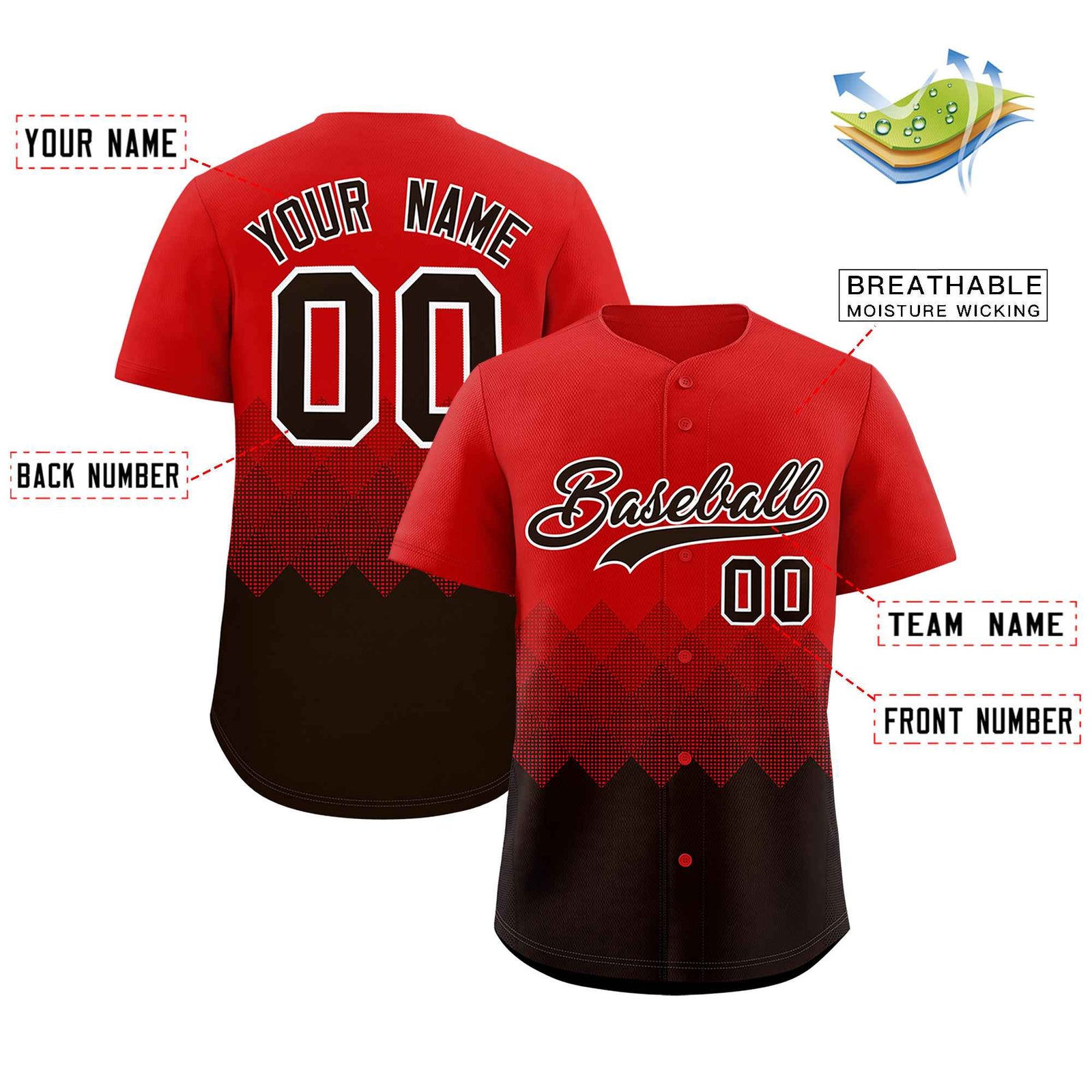 Custom Red Brown Grid Blur Pattern Authentic Baseball Jersey