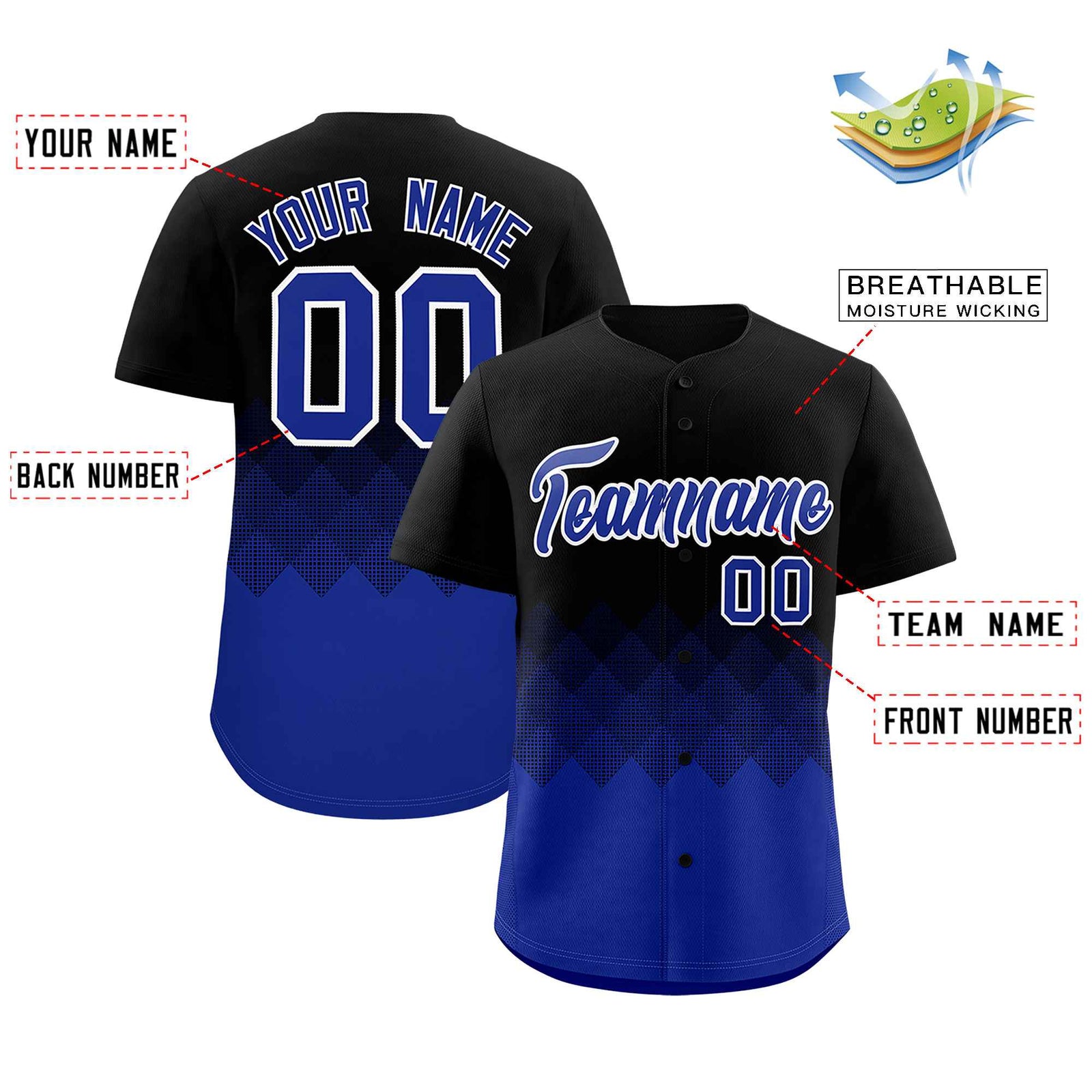 Custom Black Royal Grid Blur Pattern Authentic Baseball Jersey